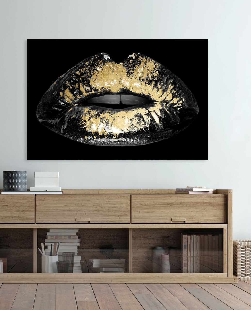 queence Acrylglasbild »Osiris«, Gesicht-Gemälde-Frau-Bilder von Frauen-Mode-Modern-Fashion-Magazincover, (1 St.), von Hand eingearbeitete Blattgold Applikationen