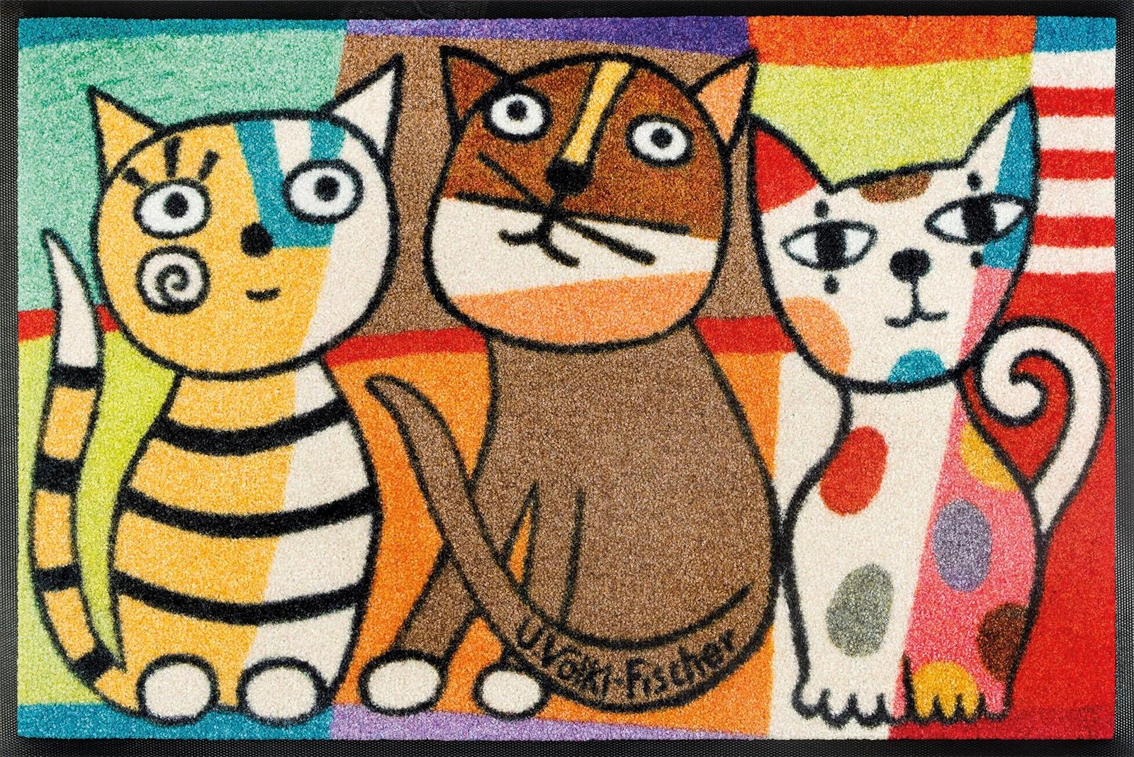 Image of wash+dry by Kleen-Tex Fussmatte »Miezentreffen«, rechteckig, 7 mm Höhe, Schmutzfangmatte, Motiv Katzen, rutschhemmend, waschbar bei Ackermann Versand Schweiz