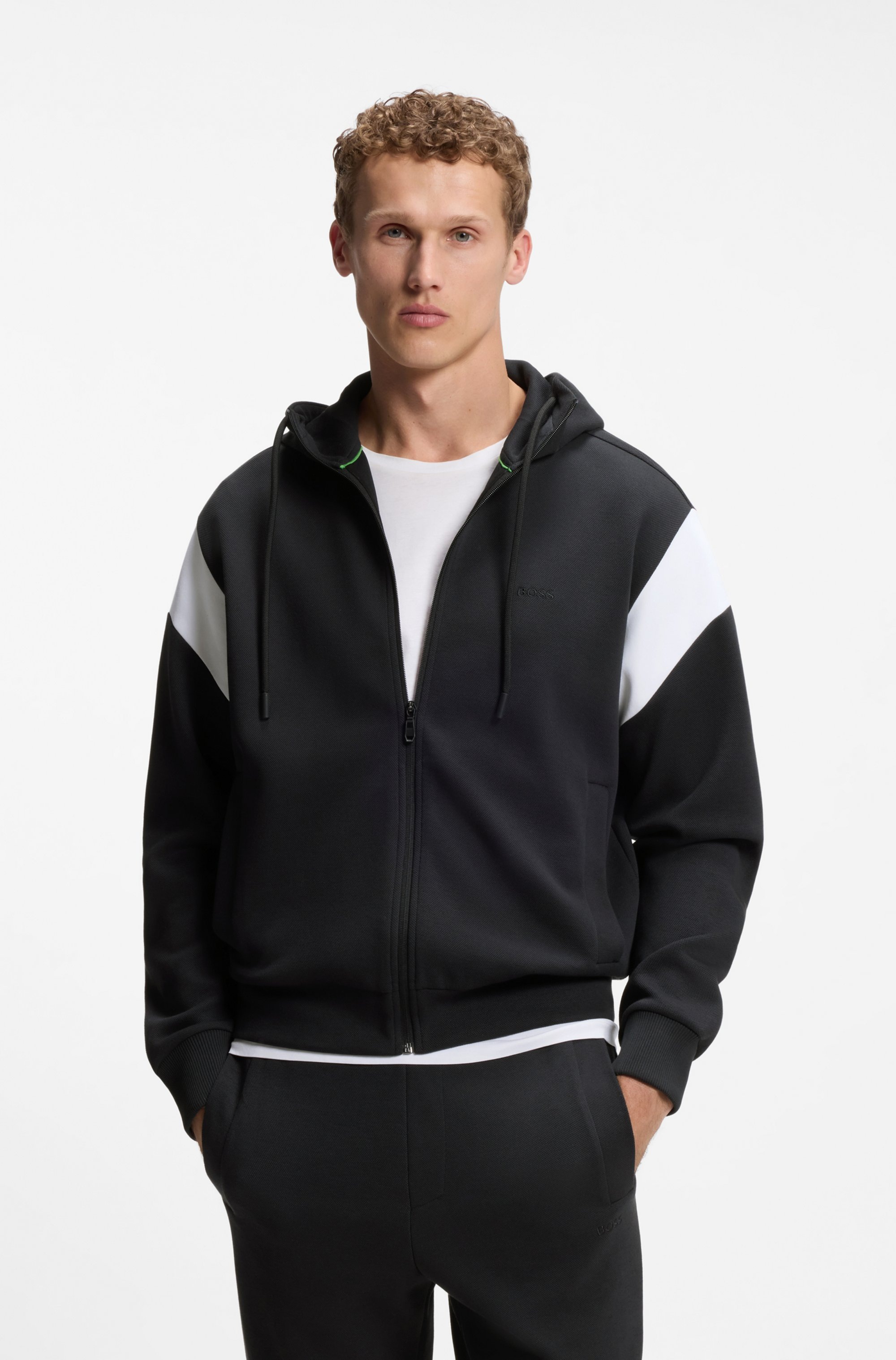 Image of BOSS GREEN Kapuzensweatjacke "Union Saggy" Kapuze, Regular Fit, Baumwoll-Mix