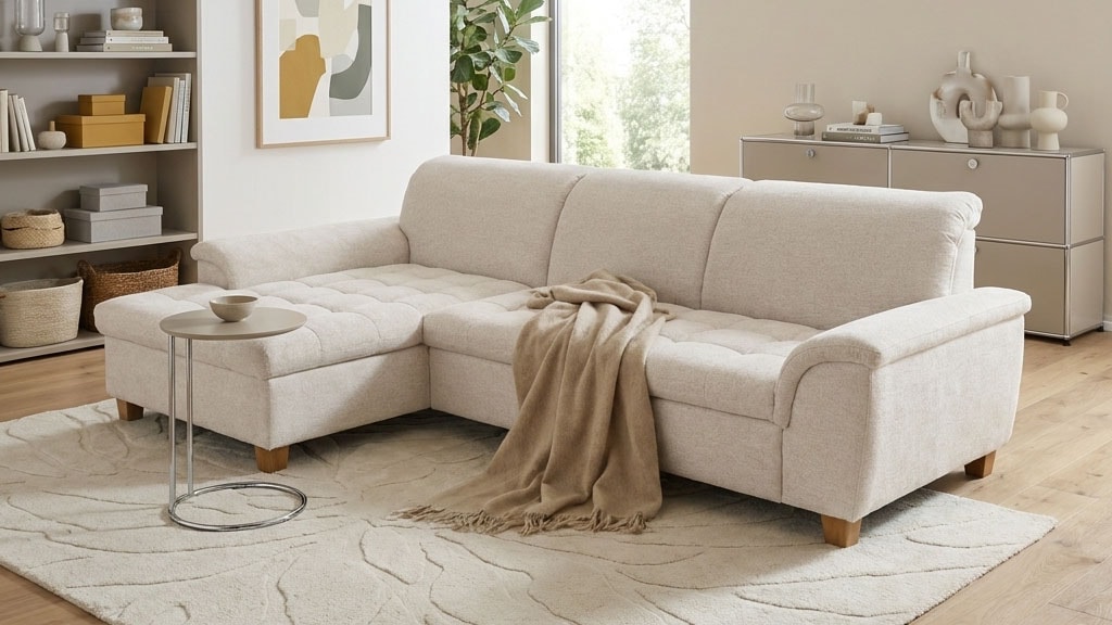 GOODproduct Ecksofa »Egedal 279 x 162 cm, auch mit Schlaffunktion & Bettkasten, Holzfüsse« L-Form, aus pflegeleichtem Luxus-Microfaser