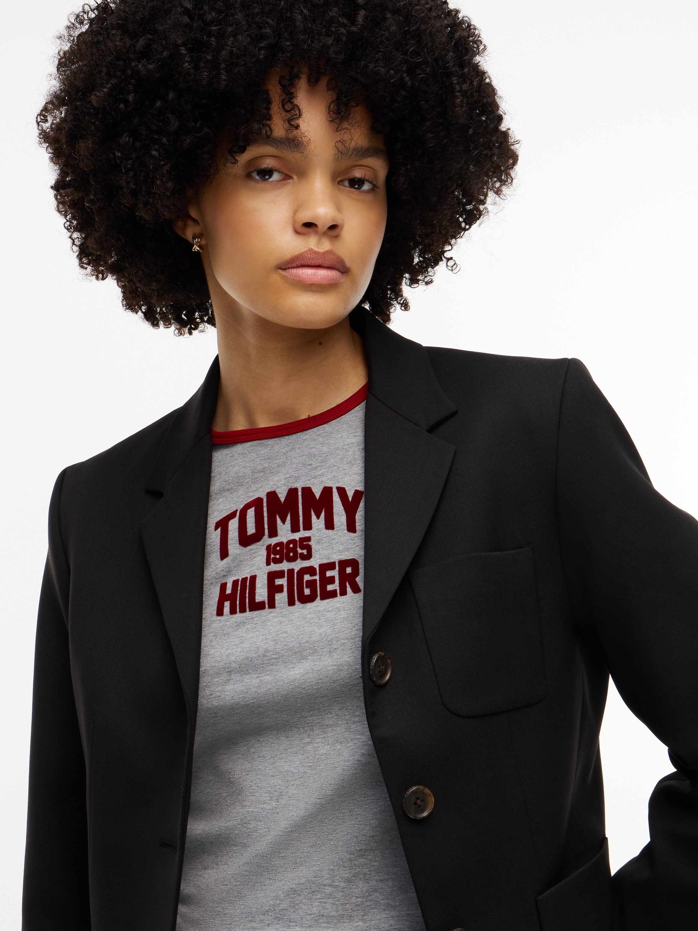 Tommy Hilfiger Kurzblazer »TIMELESS WOOL 3 BUTTON BLAZER« Materialmix, mit Wolle und Stretch