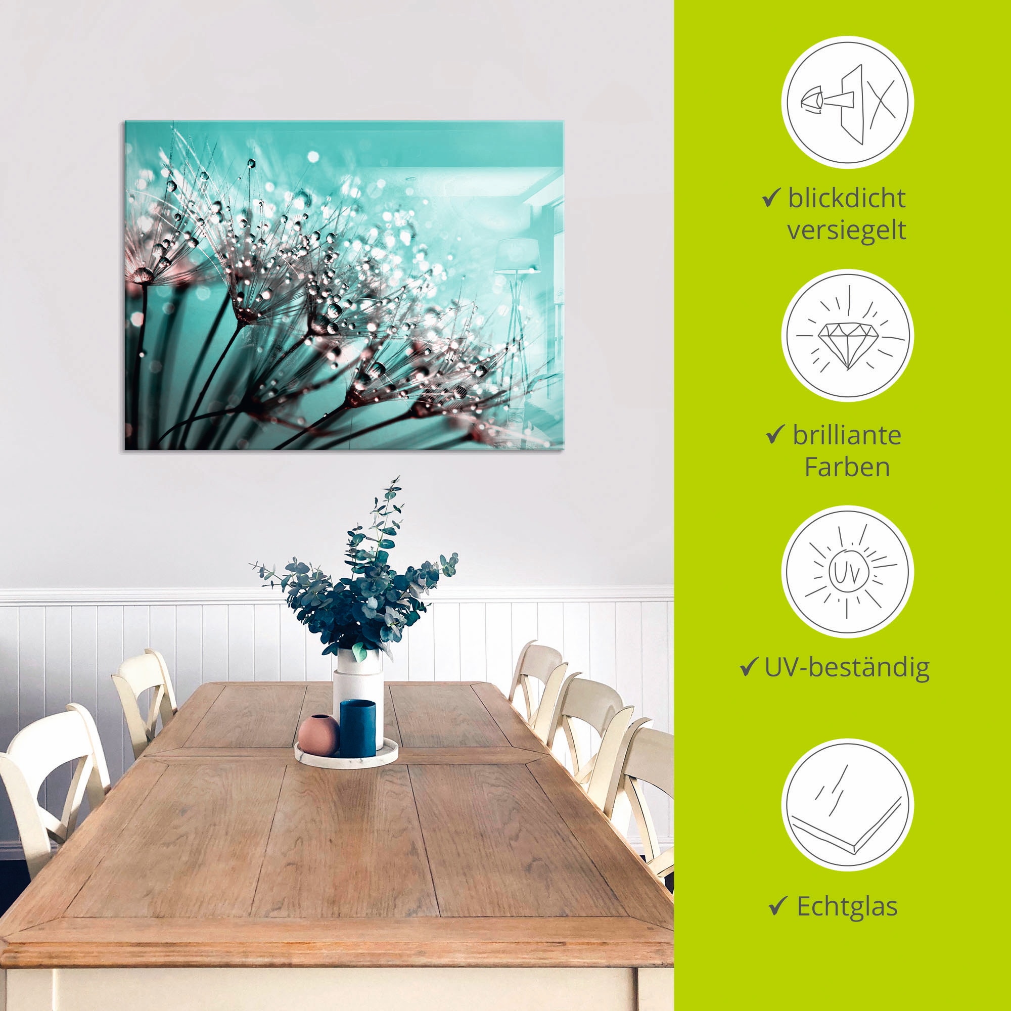 Artland Tableau en verre »Glitzernde Pusteblume I« 1 cuis tlg. in verschiedenen Grössen