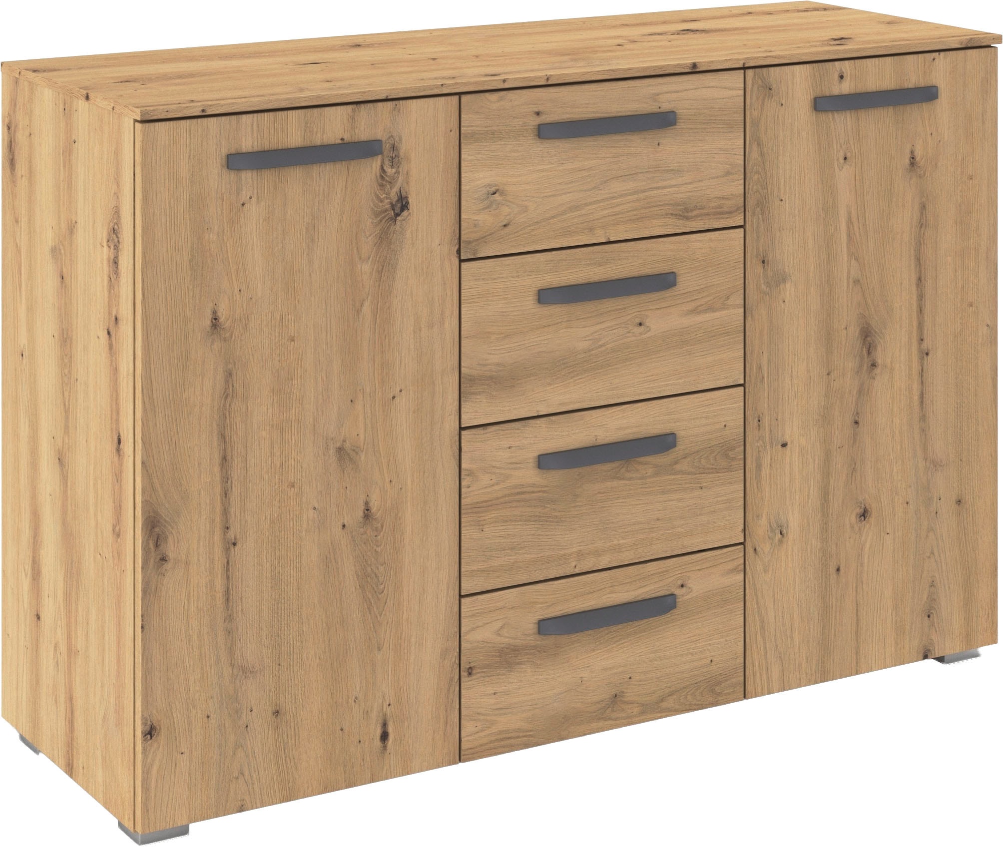 GOODproduct Commode combinée »Kommode Sideboard Schubladenkommode Schlafzimmerkommode OTELI« Largeur 120 cm avec fonction SOFT-CLOSE, façade décorative moderne,  quatre grands tiroirs et 2 portes, avec 4 étagères MADE IN GERMANY