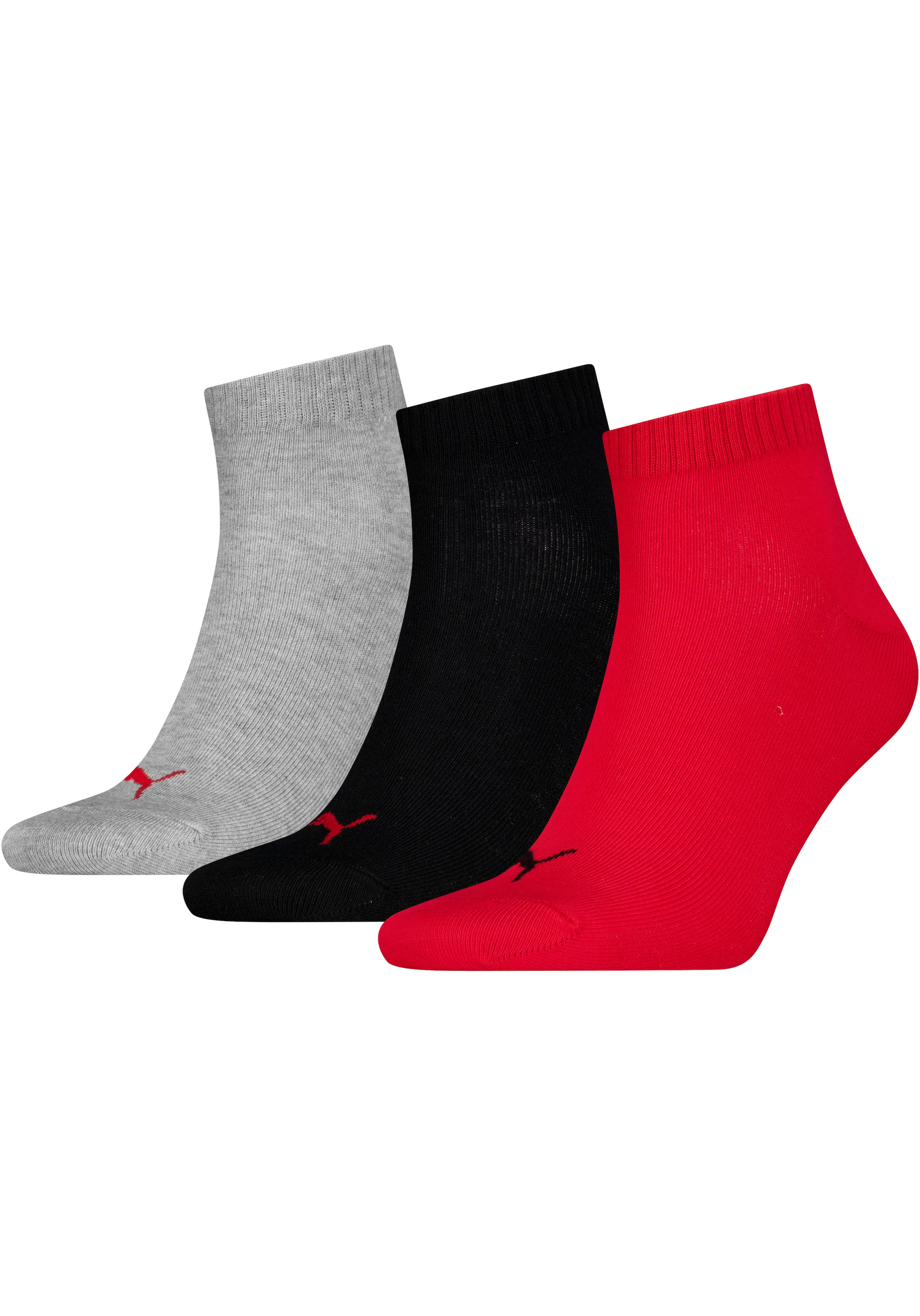 Image of PUMA Kurzsocken "PUMA UNISEX QUARTER PLAIN 3P" 3 Paar, Atmungsaktiv, Rippenbündchen, weiche Baumwollmischung