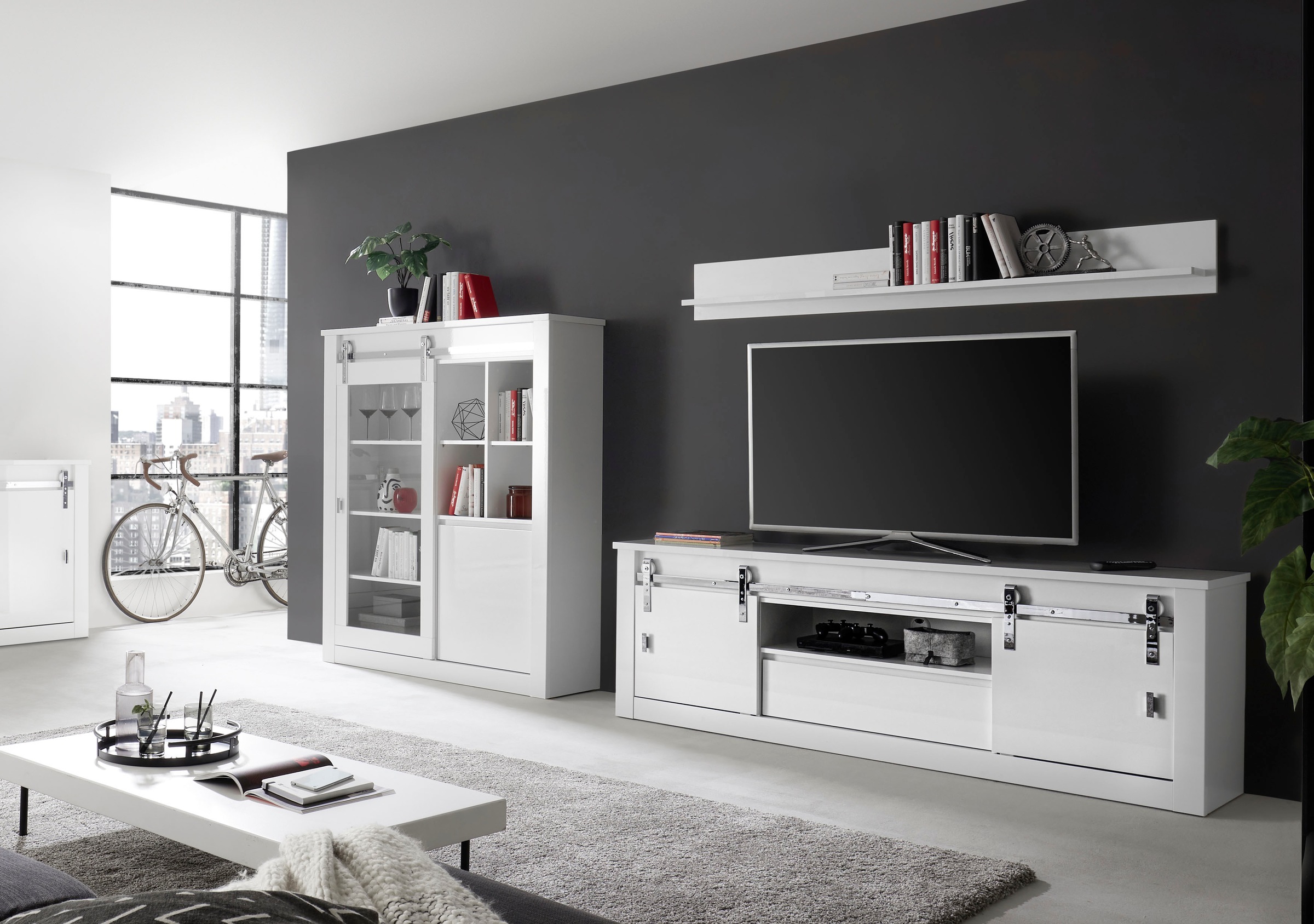 Home affaire Wohnwand »Daytona, moderne Anbauwand, Wohnzimmer-Set in Weiss Hochglanz« Set, 3 Stk. tlg.