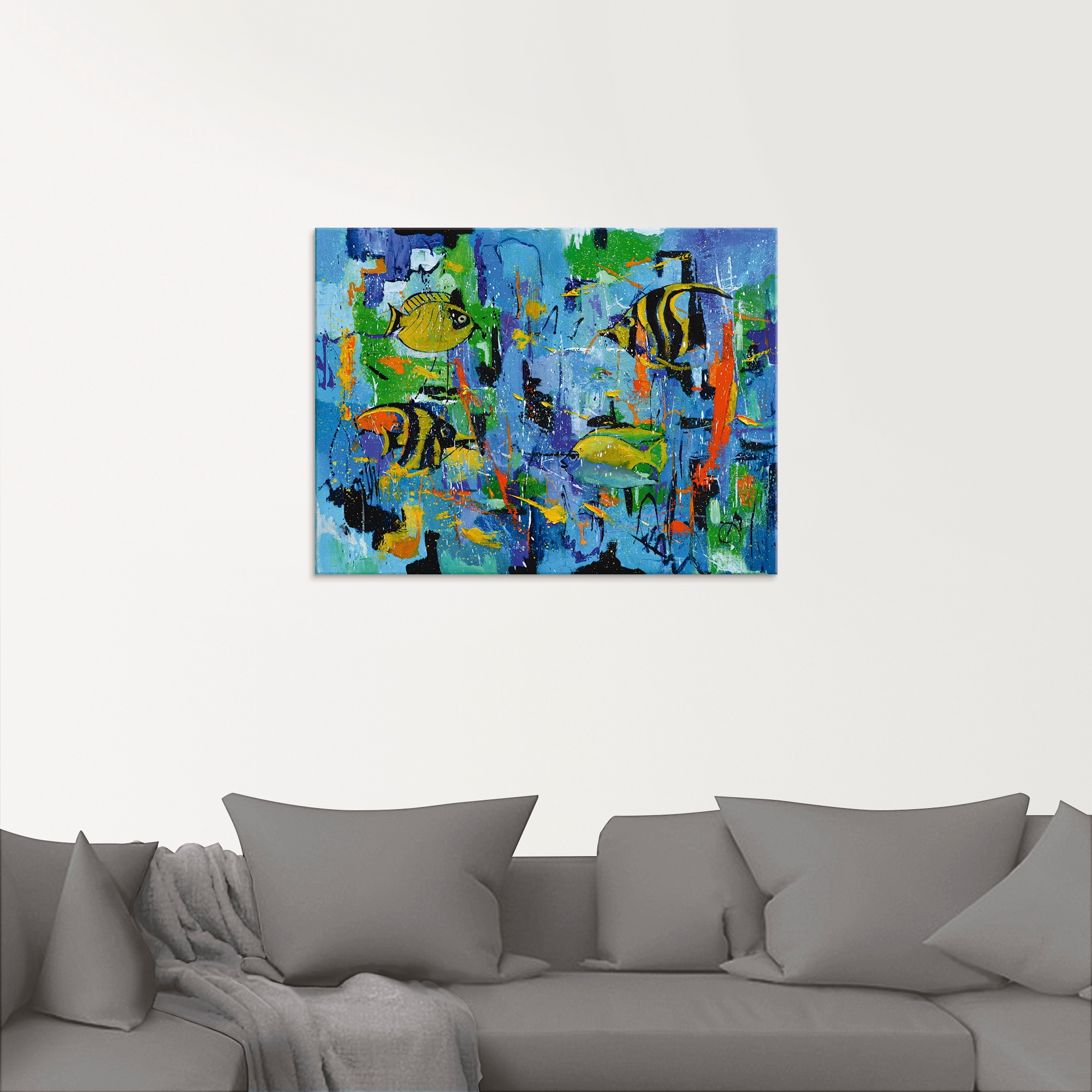 Artland Glasbild »Abstrakt Fische Blau«, Wassertiere, (1 St.), in verschiedenen Grössen