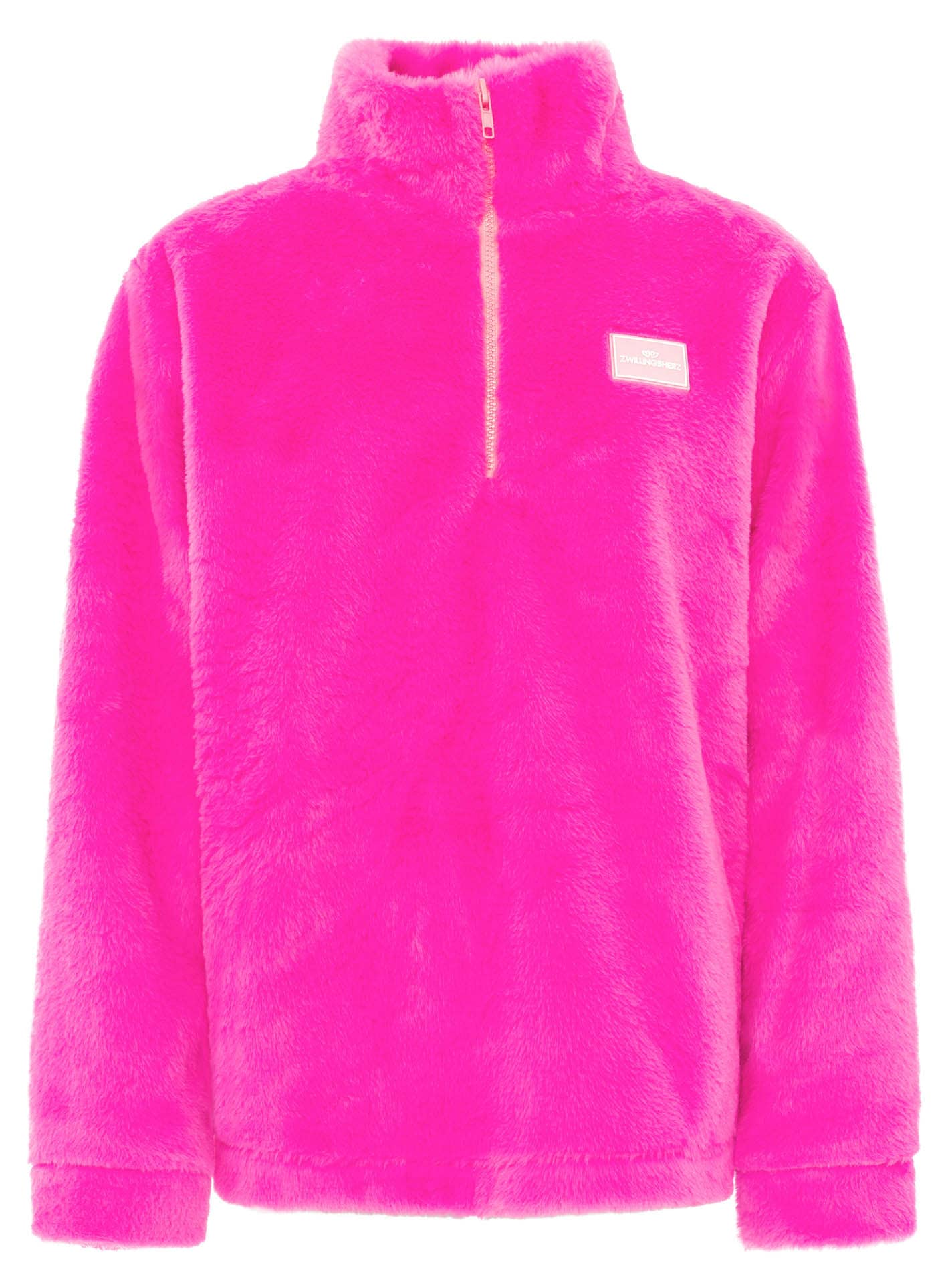Zwillingsherz Troyer »"ZH"« Fake Fur Optik, Stehkragen mit pinkem Reissverschluss und Patch