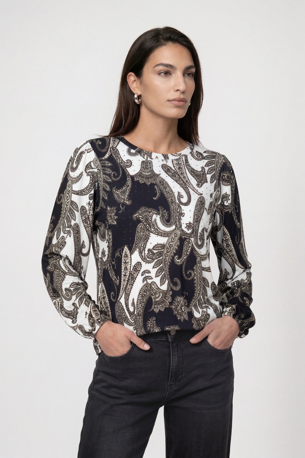 Image of Monari Langarmshirt "Shirt Paisley allover" Regular fit mit Paisleymuster