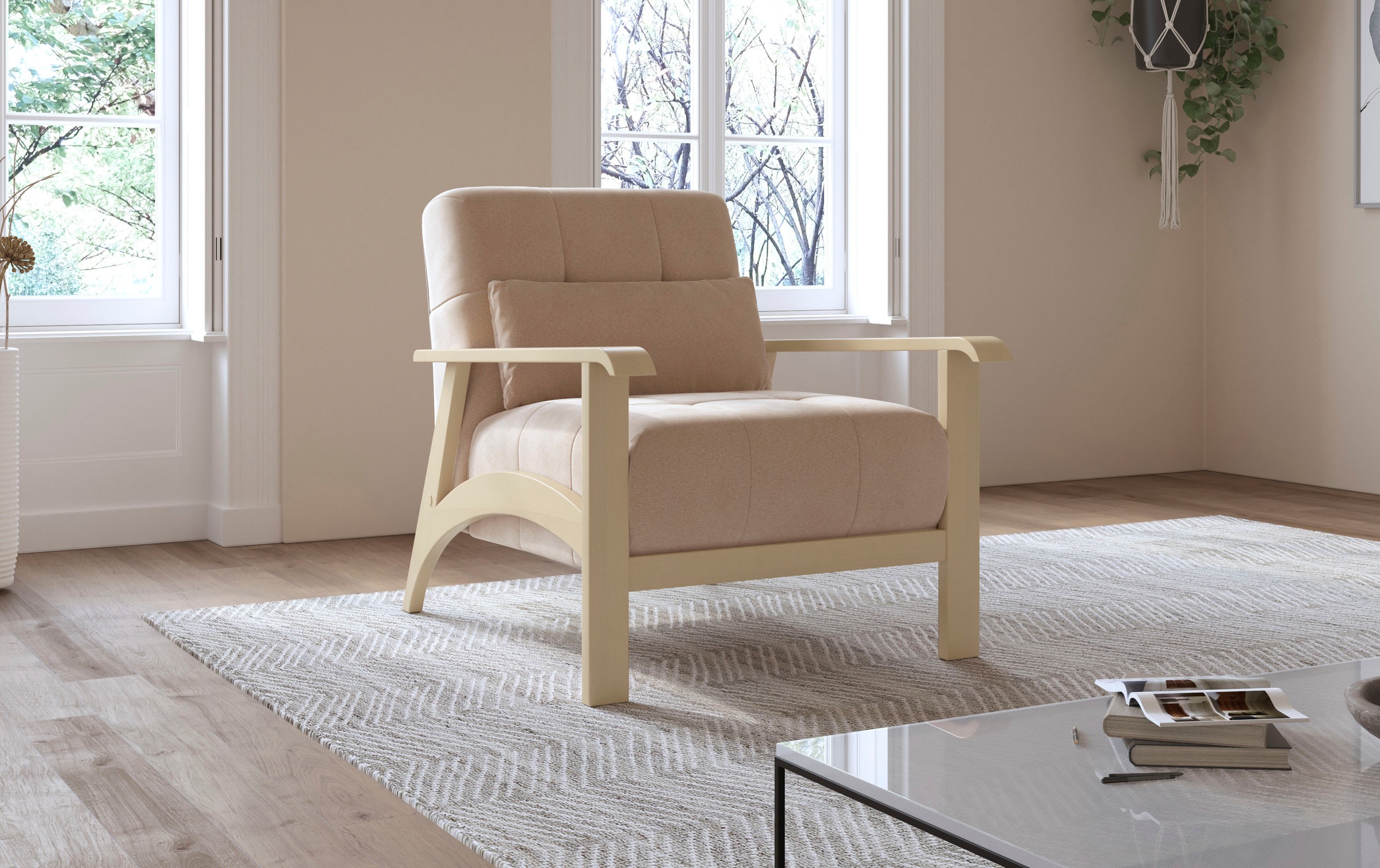 sit&more Fauteuil »Billund« Armlehnen aus Buchenholz in natur, verschiedene Bezüge und Farben