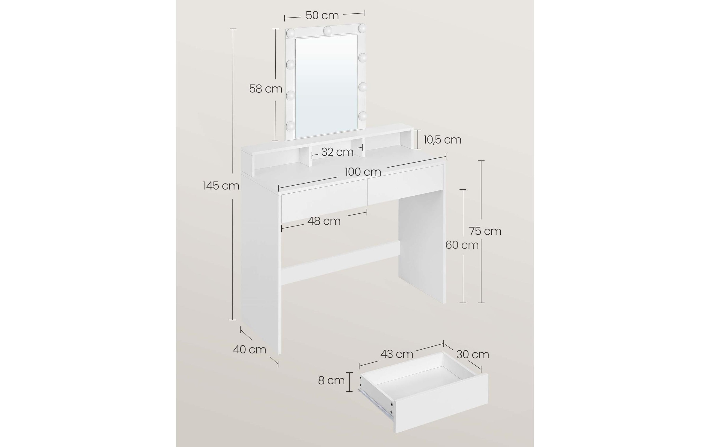 VASAGLE Schminktisch »100 x 40 x 145 cm«