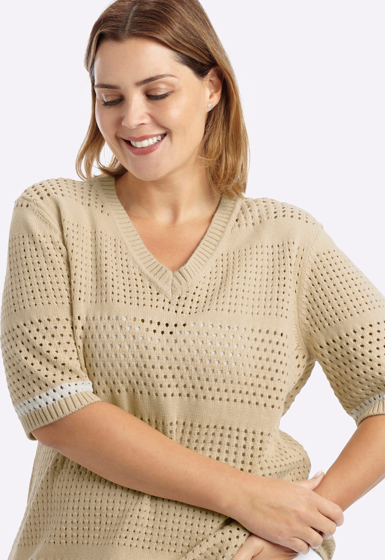 Sheego Pull en tricot »Halbarm-Pullover«