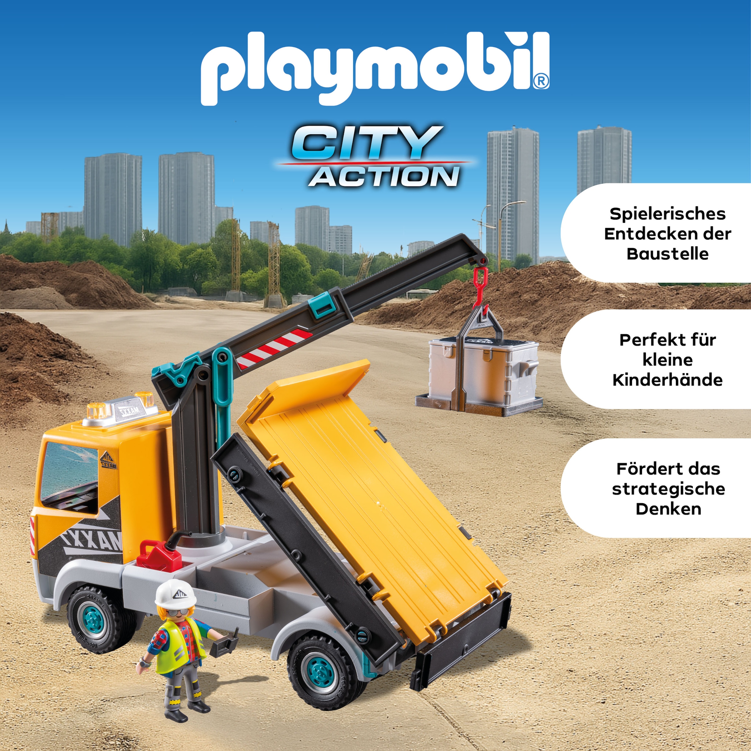 Playmobil® Konstruktions-Spielset »Baustellen-LKW mit Kran (71750), Playmobil Action Heroes«