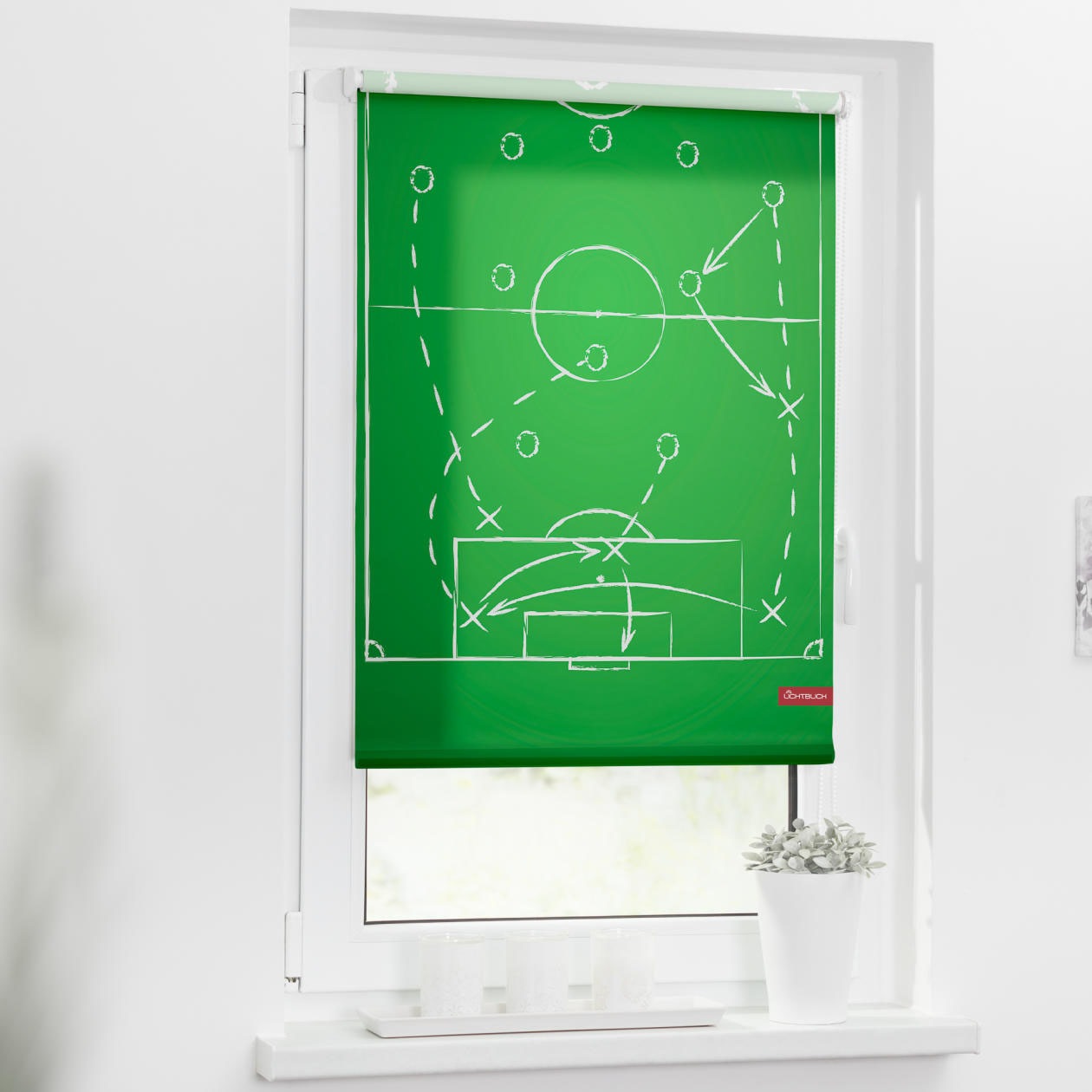 Image of LICHTBLICK ORIGINAL Seitenzugrollo »Rollo Klemmfix, ohne Bohren, blickdicht, Spieltaktik - Grün Weiss«, blickdicht, Sichtschutz-Blendschutz, freihängend bei Ackermann Versand Schweiz