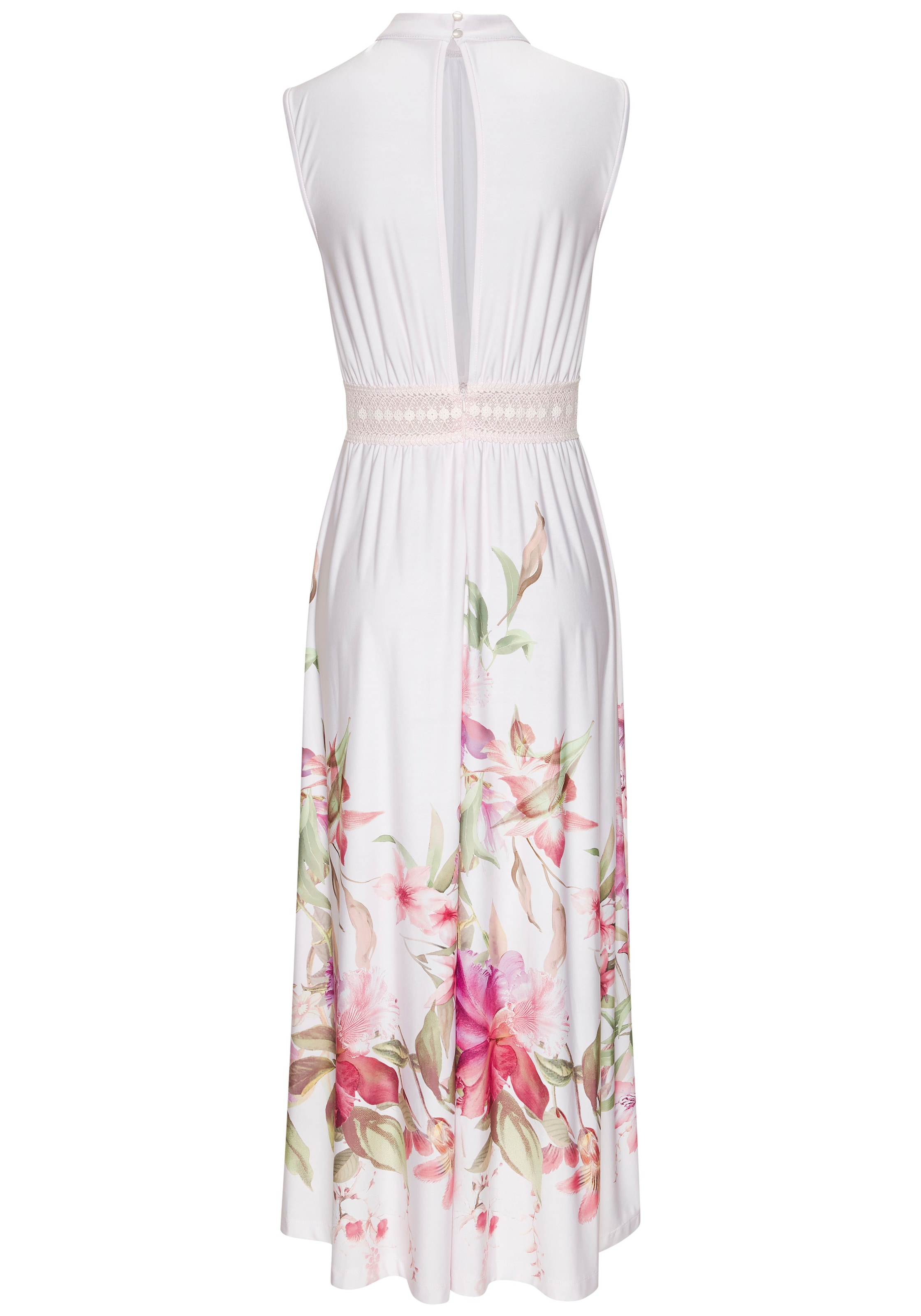 LASCANA Maxi robe »aus glatter bügelfreier Ware« mit Blumendruck, Sommerkleid mit Spitzeneinsatz, Jerseykleid, festlich