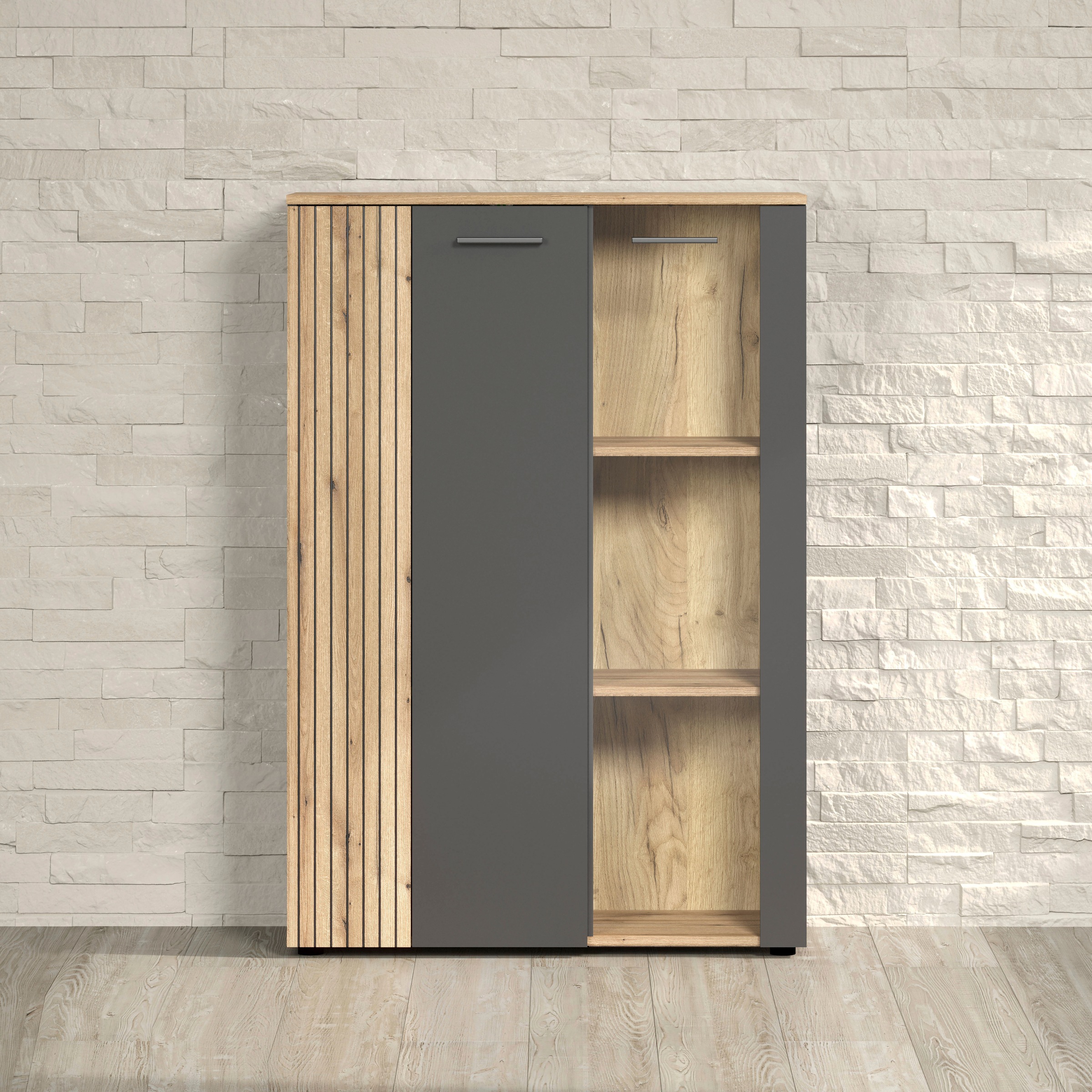 Image of Home affaire Highboard "Estepona" 1 Stk. tlg. Vitrine, Tür mit Rillen-Optik, Breite 91 cm