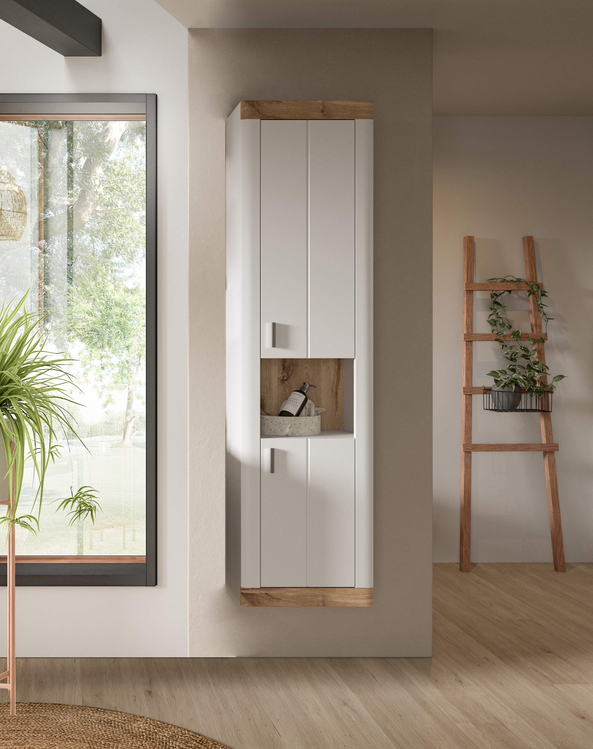 welltime Hochschrank »Landsby, Breite 45cm, 2 Türen (Türanschlag wechselbar), 2 Einlegeböden« 1 Stk. tlg. Hängeschrank, Wandschrank, Badmöbel, Badschrank, Schrank,Bad,