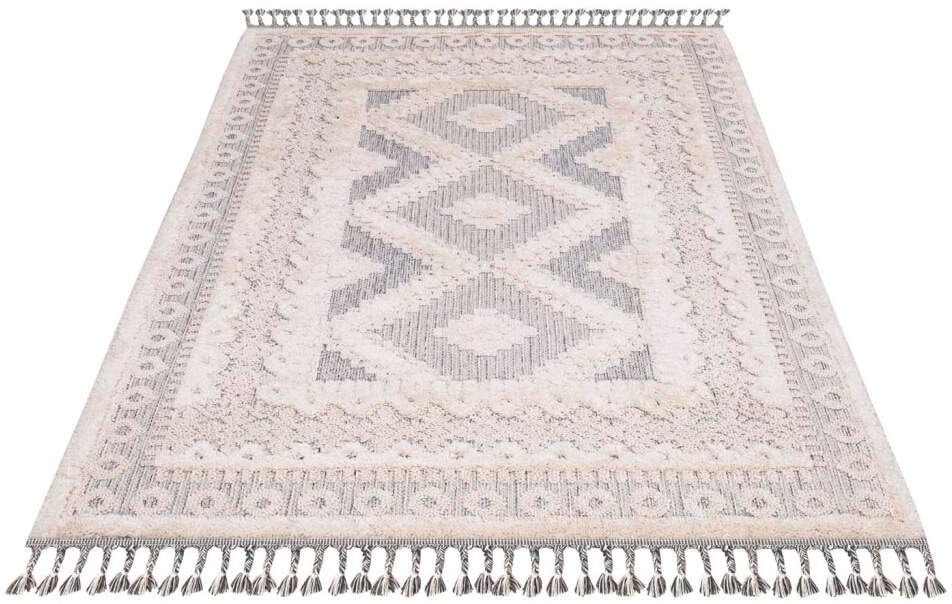 Carpet City Hochflor-Teppich »Valencia 730« rechteckig 20 mm Höhe Läufer, Boho-Stil, 3D-Effekt, Relief, Hoch-Tief-Struktur, mit Fransen