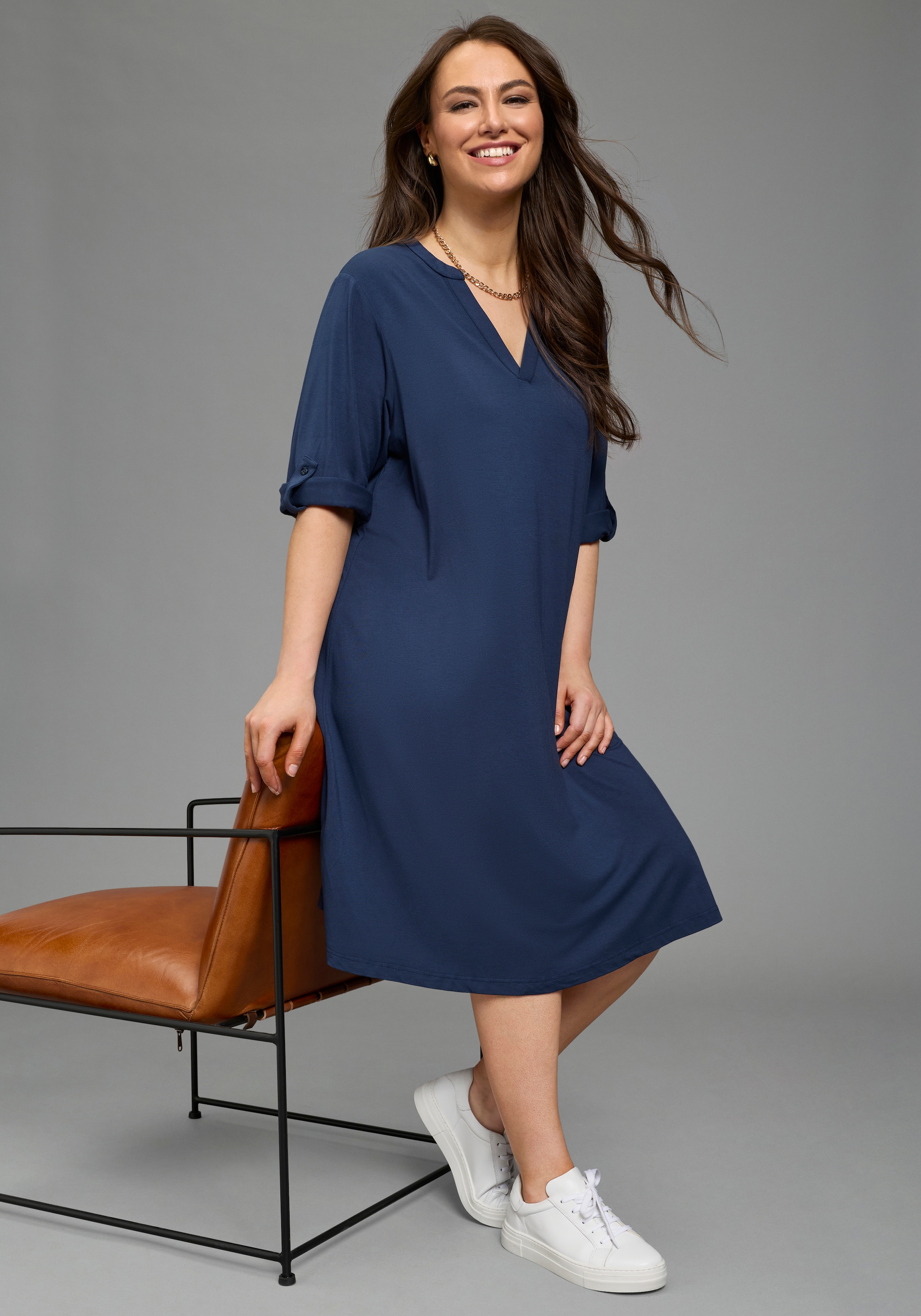 Image of Laura Scott CURVE Jerseykleid "Grosse Grössen" kniefrei, 3/4-Ärmel mit krempelbarem Abschluss