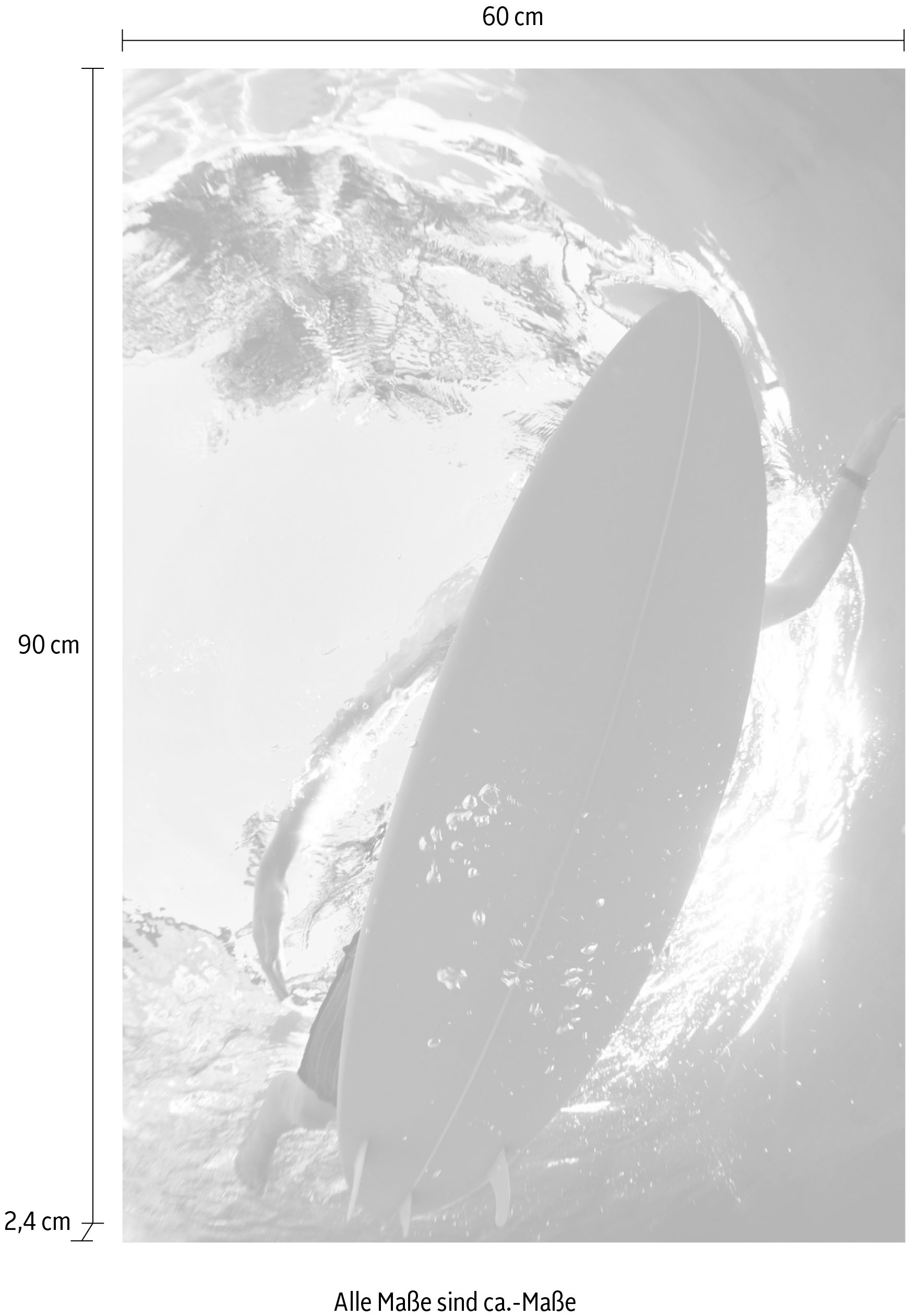 queence Acrylglasbild »Surfer im Meer« Kunst | Schwarz-Weiss | Sport | Unterwasserwelt Fine Art-Print in Galeriequalität