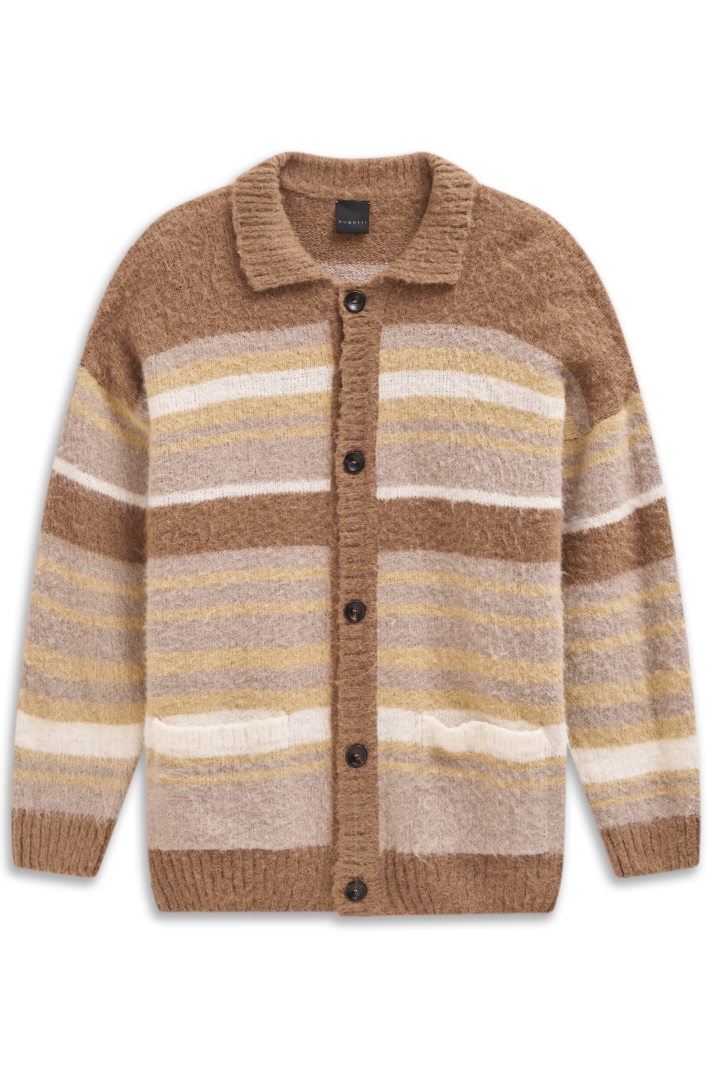 bugatti Cardigan »Regular Fit« gestreift mit Knopfleiste & Kragen