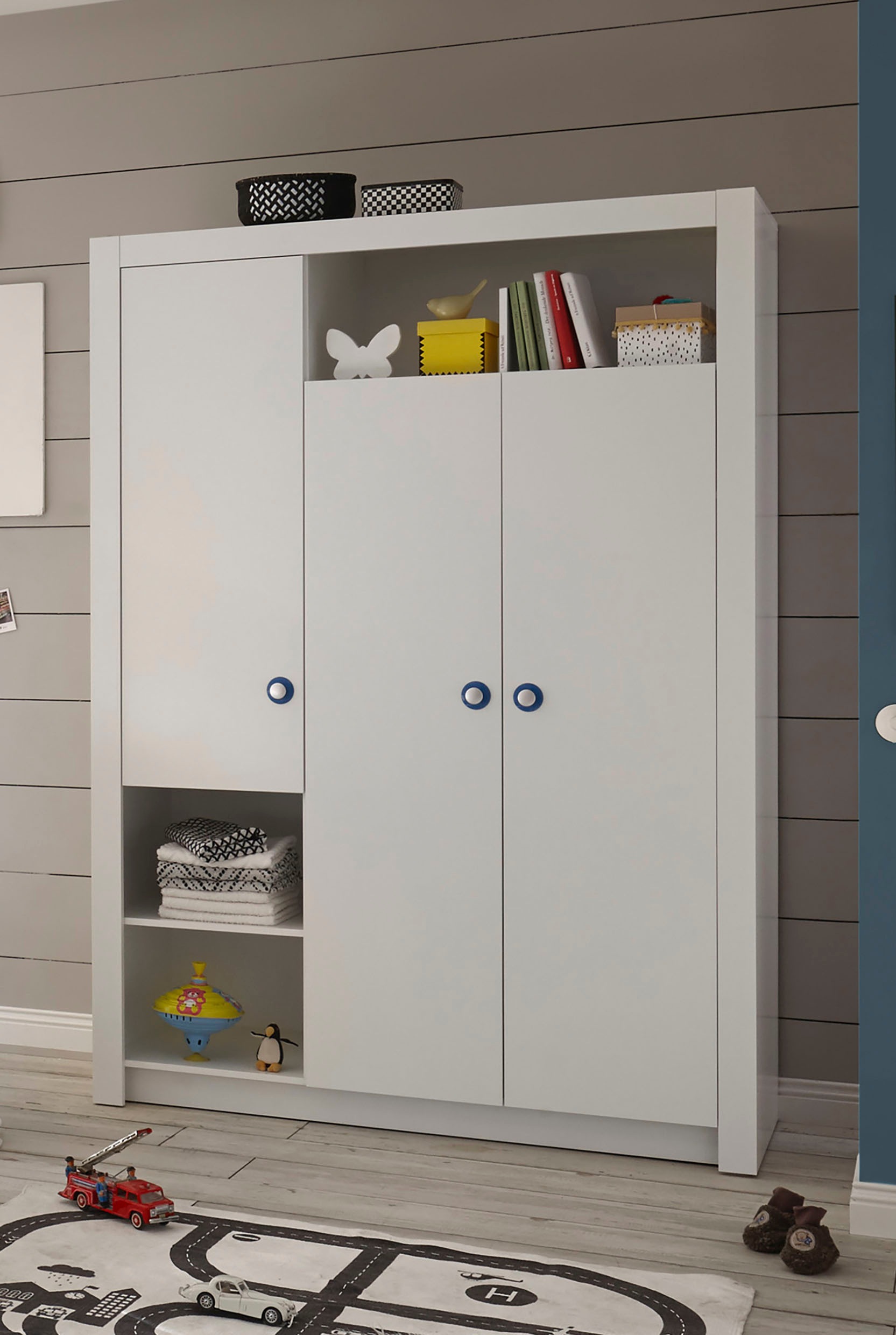Image of Begabino Drehtürenschrank "Paula Kinderzimmerschrank Kleiderschrank" 3-trg. Weiss, Schrank mit offenen Fächer