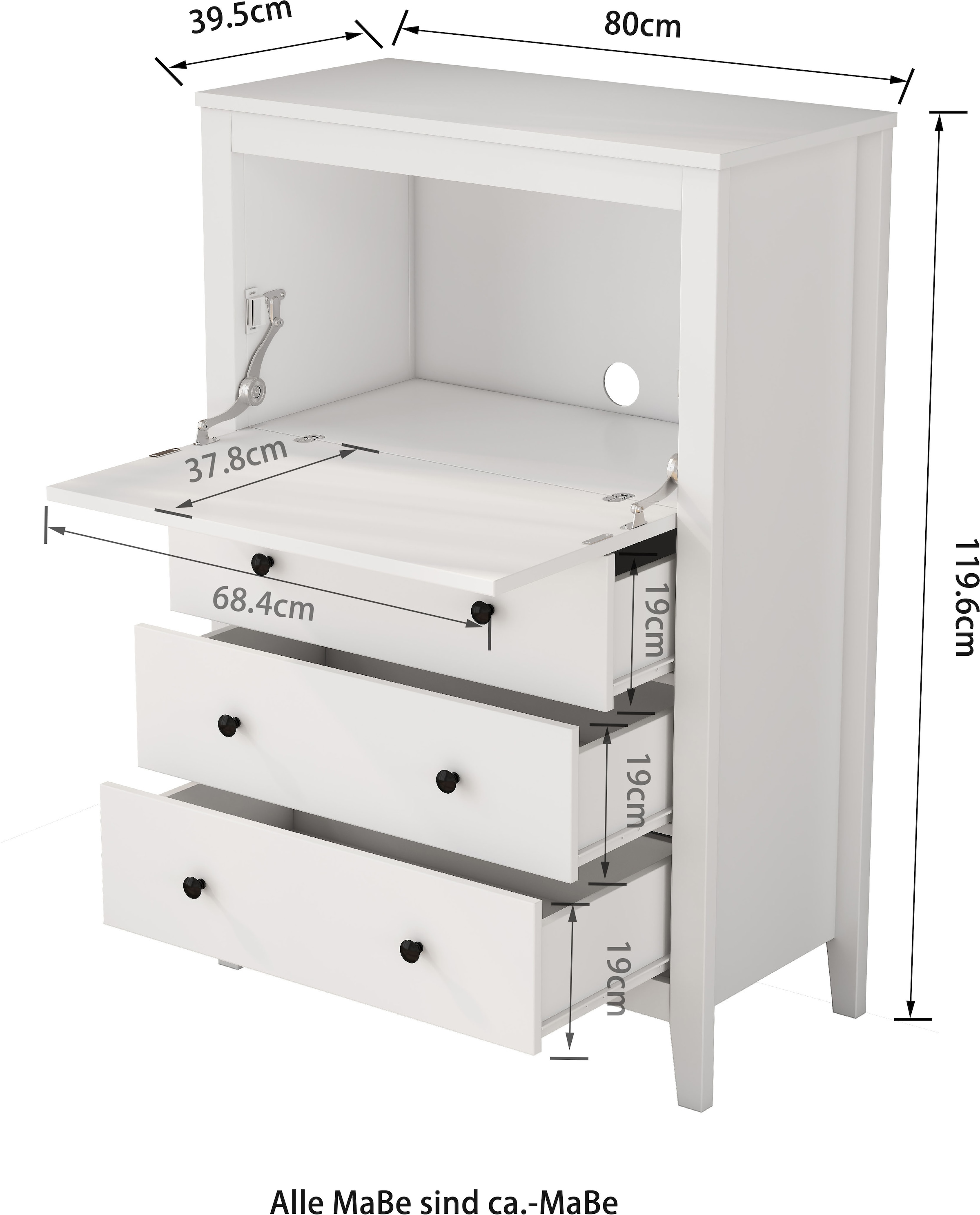 GOODproduct Sekretär im Landhausstil,  (B/T/H): 80/39,5/119,6 cm