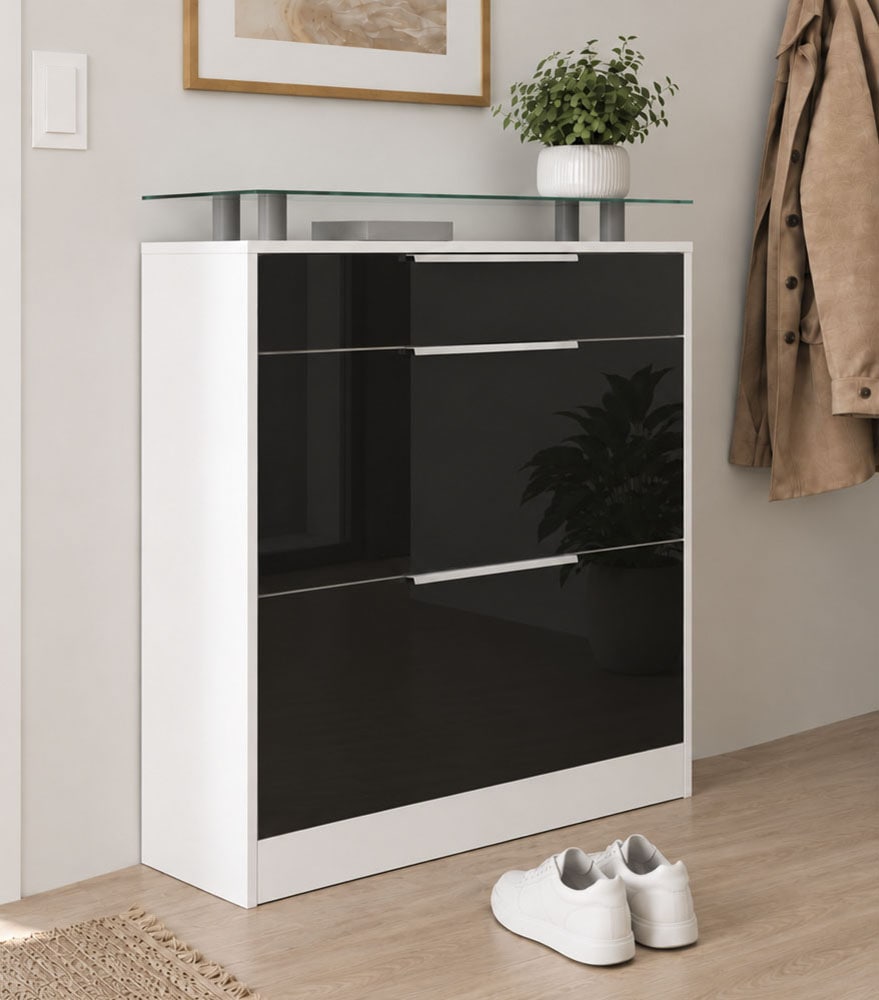 Image of borchardt Möbel Schuhschrank "Oliva" Breite 89 cm, stehend, mit 2 Doppeltrommeln und 1 Schubkasten