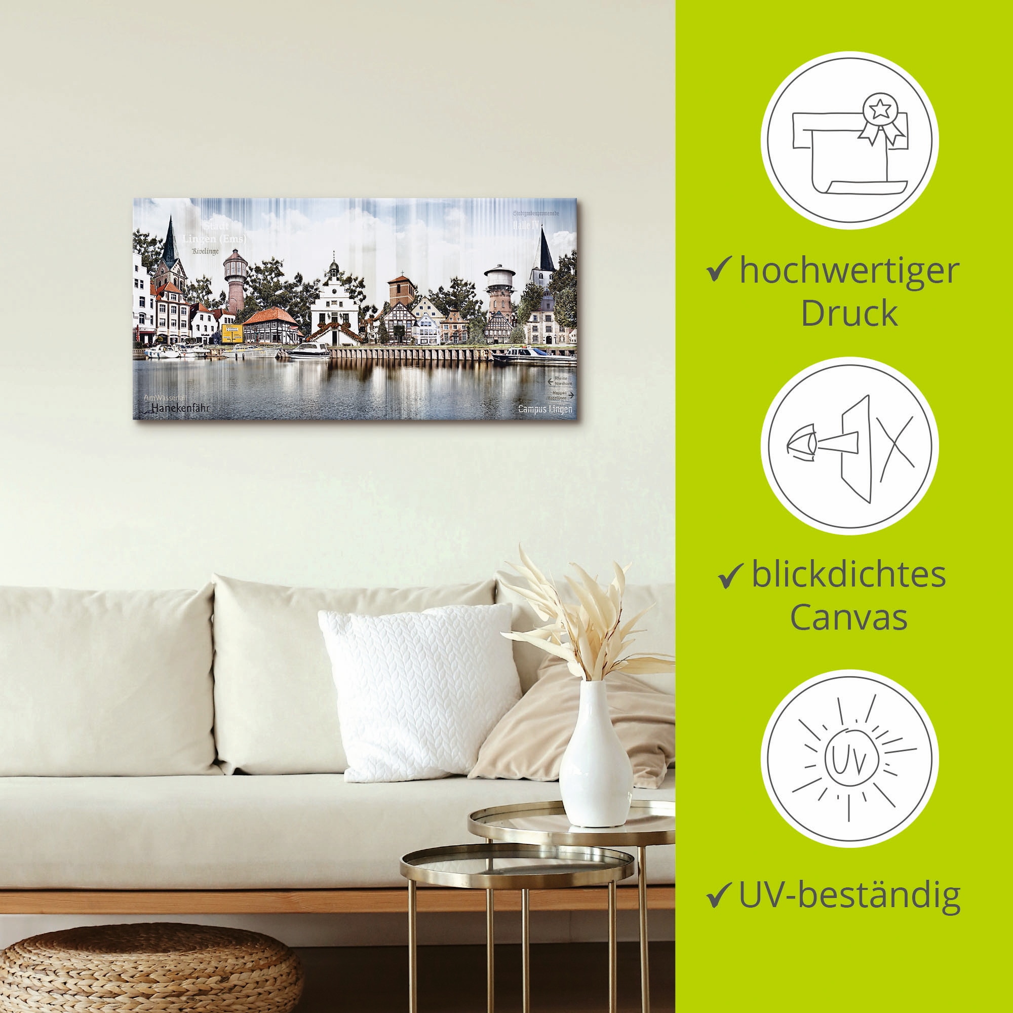 Artland Leinwandbild »Lingen Ems Skyline Collage«, Deutschland, (1 St.), auf Keilrahmen gespannt