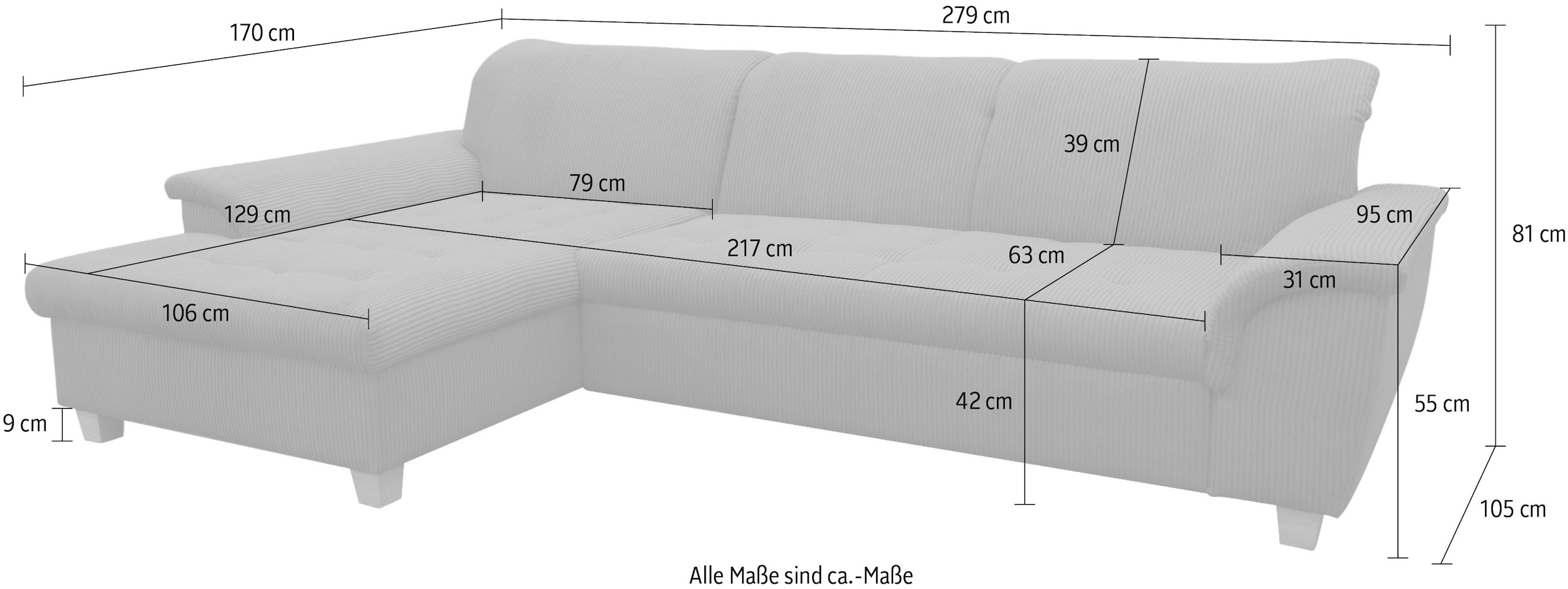GOODproduct Ecksofa »Egedal 279 x 162 cm, auch mit Schlaffunktion & Bettkasten, Holzfüsse« L-Form, aus pflegeleichtem Luxus-Microfaser