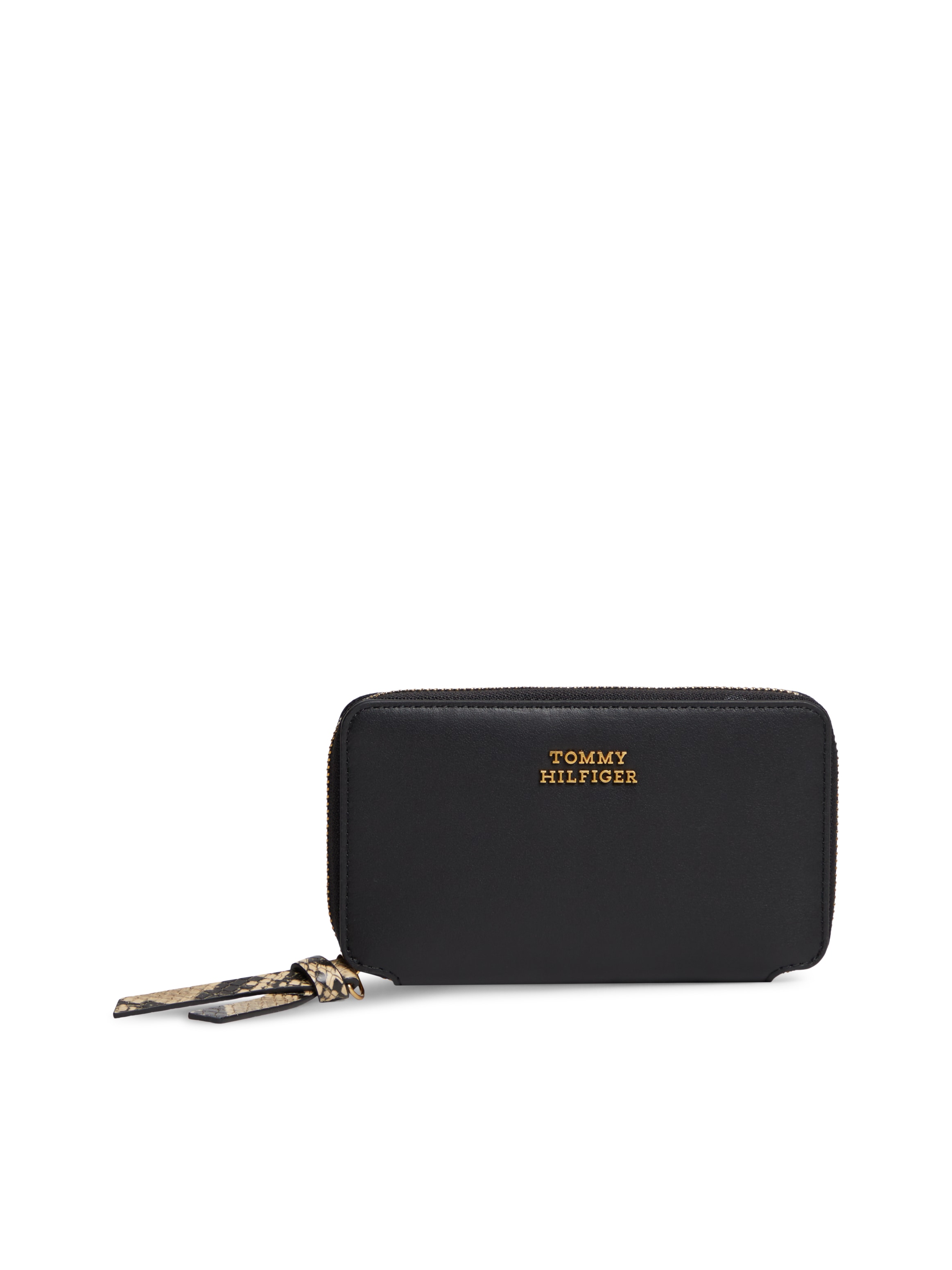 Image of Tommy Hilfiger Geldbörse "TH LEATHER MED ZA WALLET" Damen Geldbeutel, Portemonnaie mit goldfarbenem Logoschriftzug