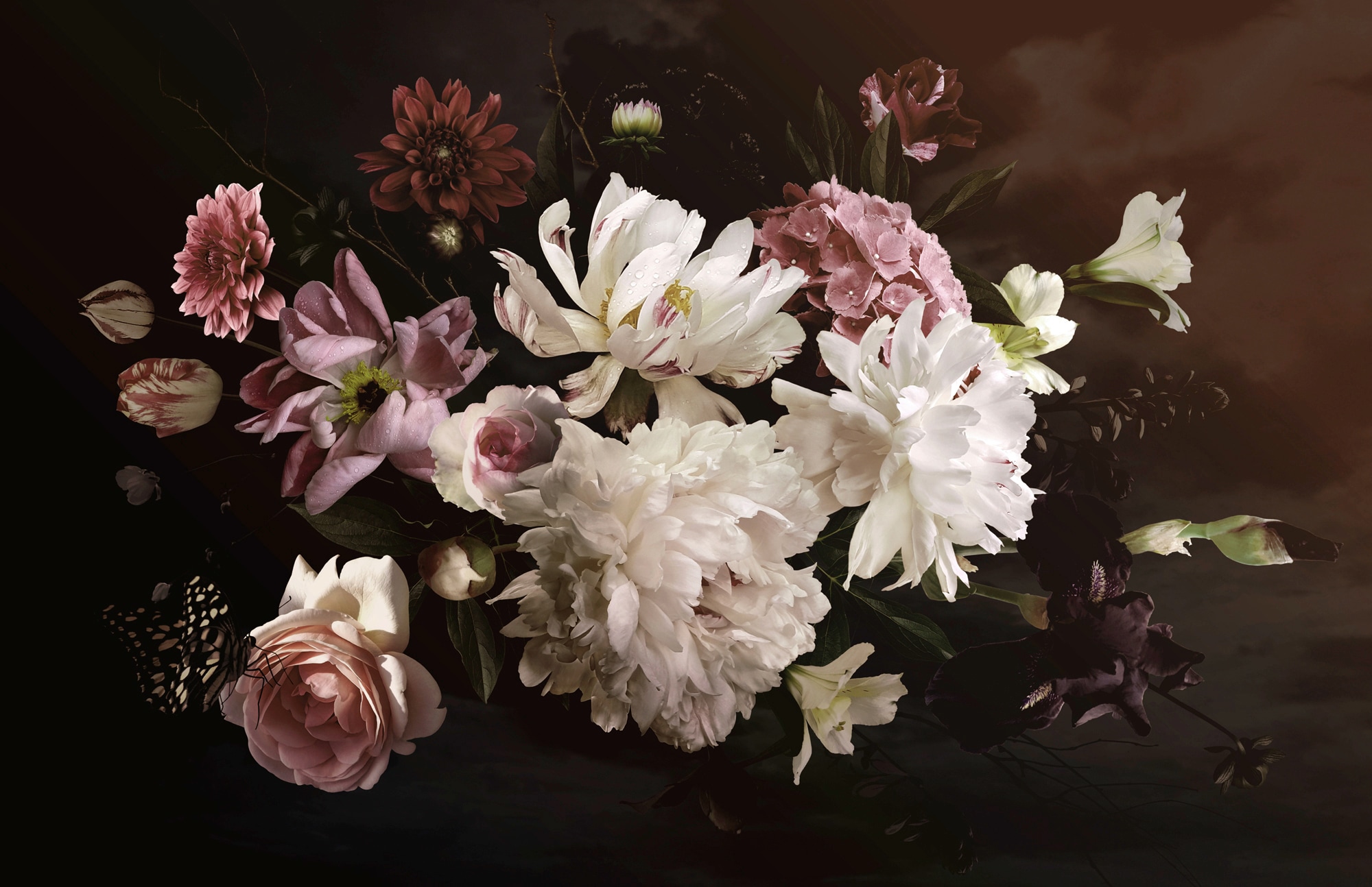 Image of Papermoon Fototapete "BLUMEN ABSTRAKT-MUSTER DESIGN ROSEN BLUMEN DECOR RETRO"
