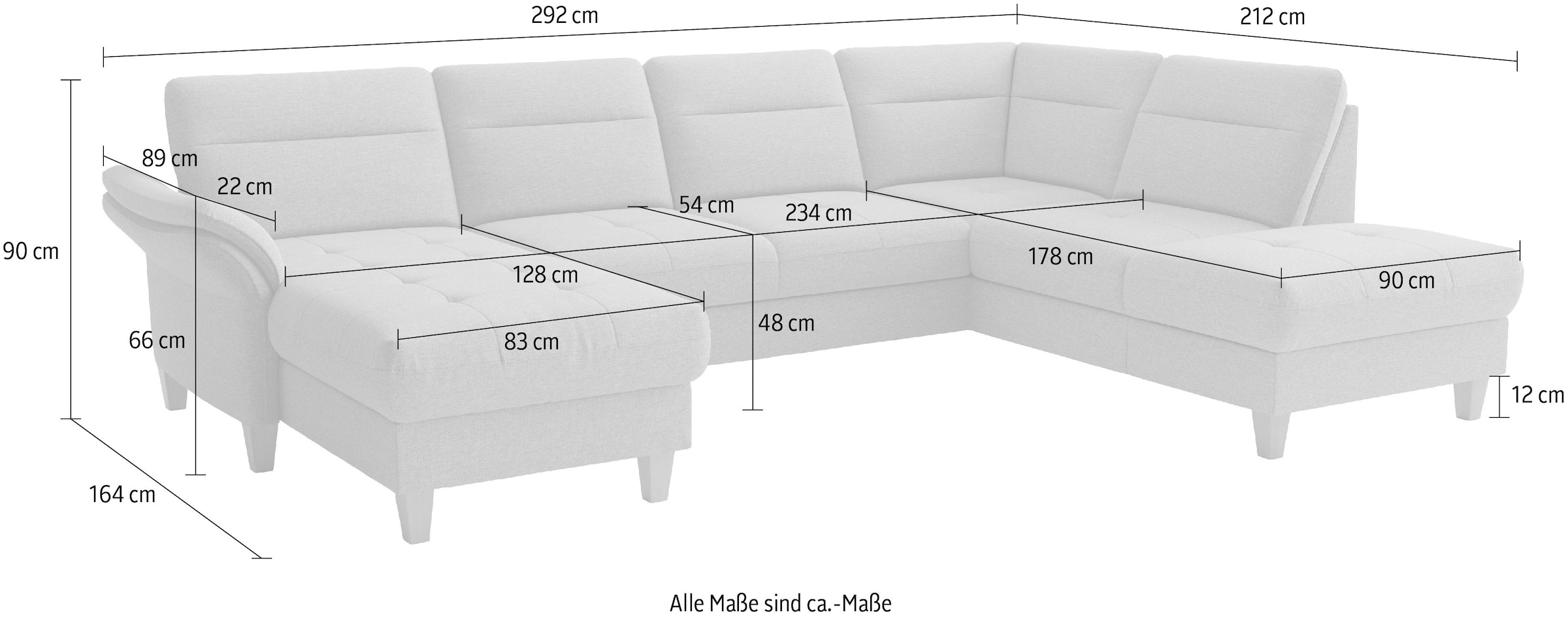 sit&more Paysage de salon »Pamela U-Form, B: 292 cm, optional Schlaffunktion & Armteilverstellung« avec ressorts