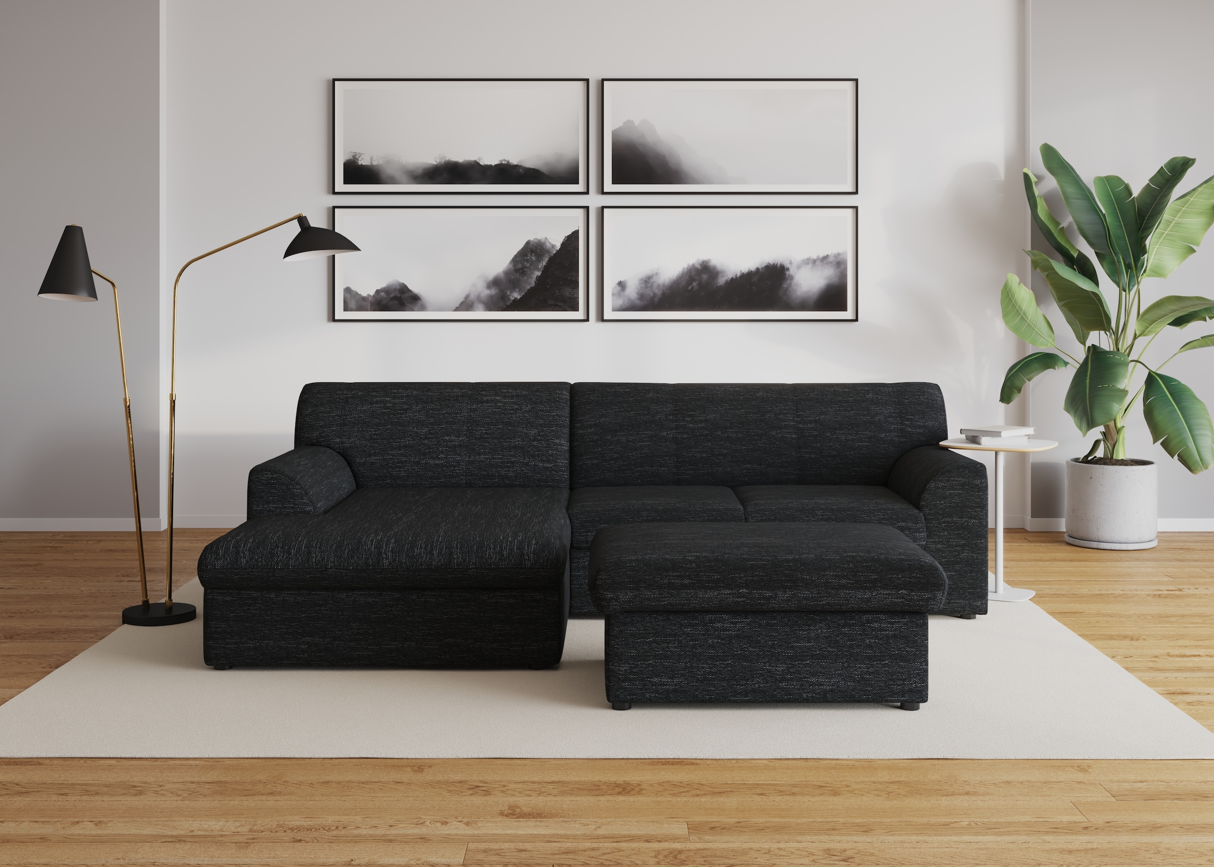 Image of DOMO collection "Topper, elegant und zeitlos, kompaktes Stellmass 245/155cm, L-Form" mit Recamiere, wahlweise mit Schlaffunktion