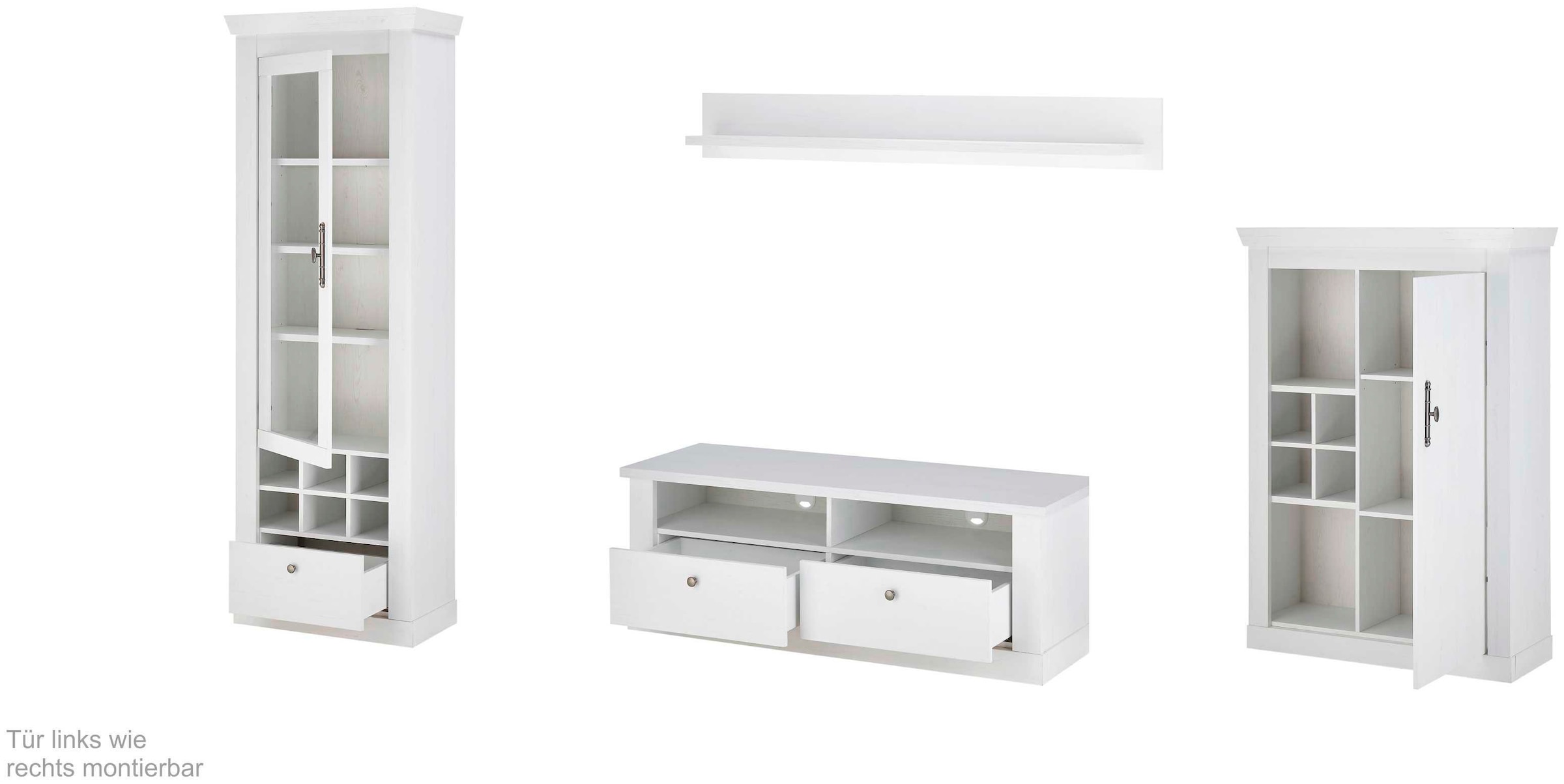 Home affaire Wohnwand »RAVENNA«, (4 St.), im romantischen Landhausstil, Griffe aus Metall, Softclose-Funktion