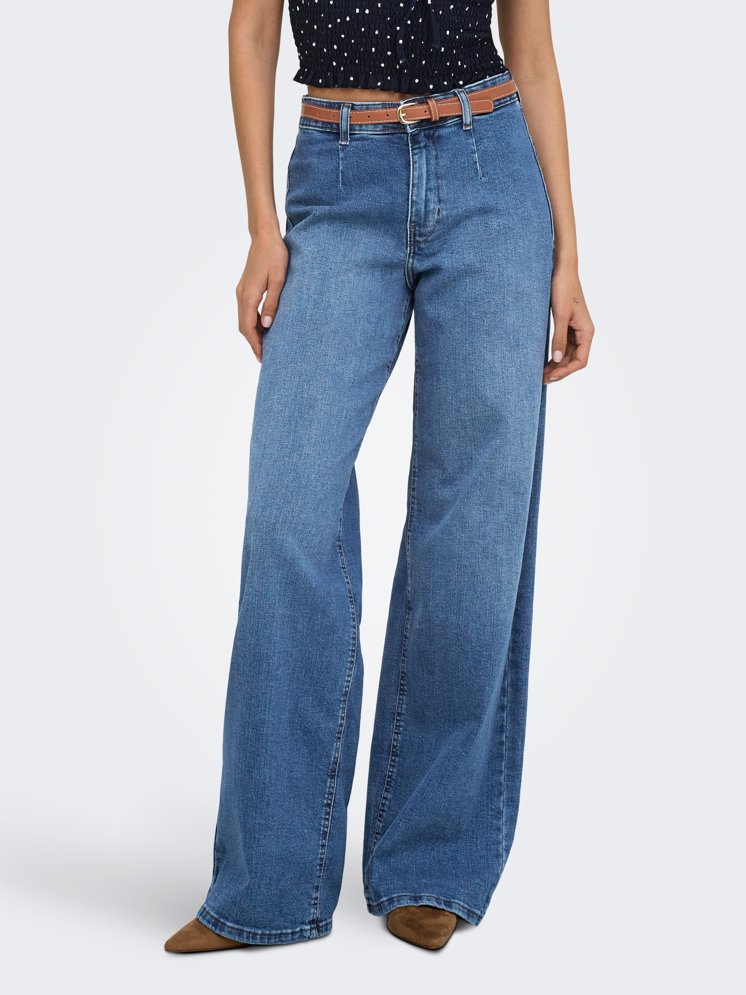 Image of ONLY High-waist-Jeans "ONLMADISON HW WIDE BELT DNM TAI635" Baumwollmischung