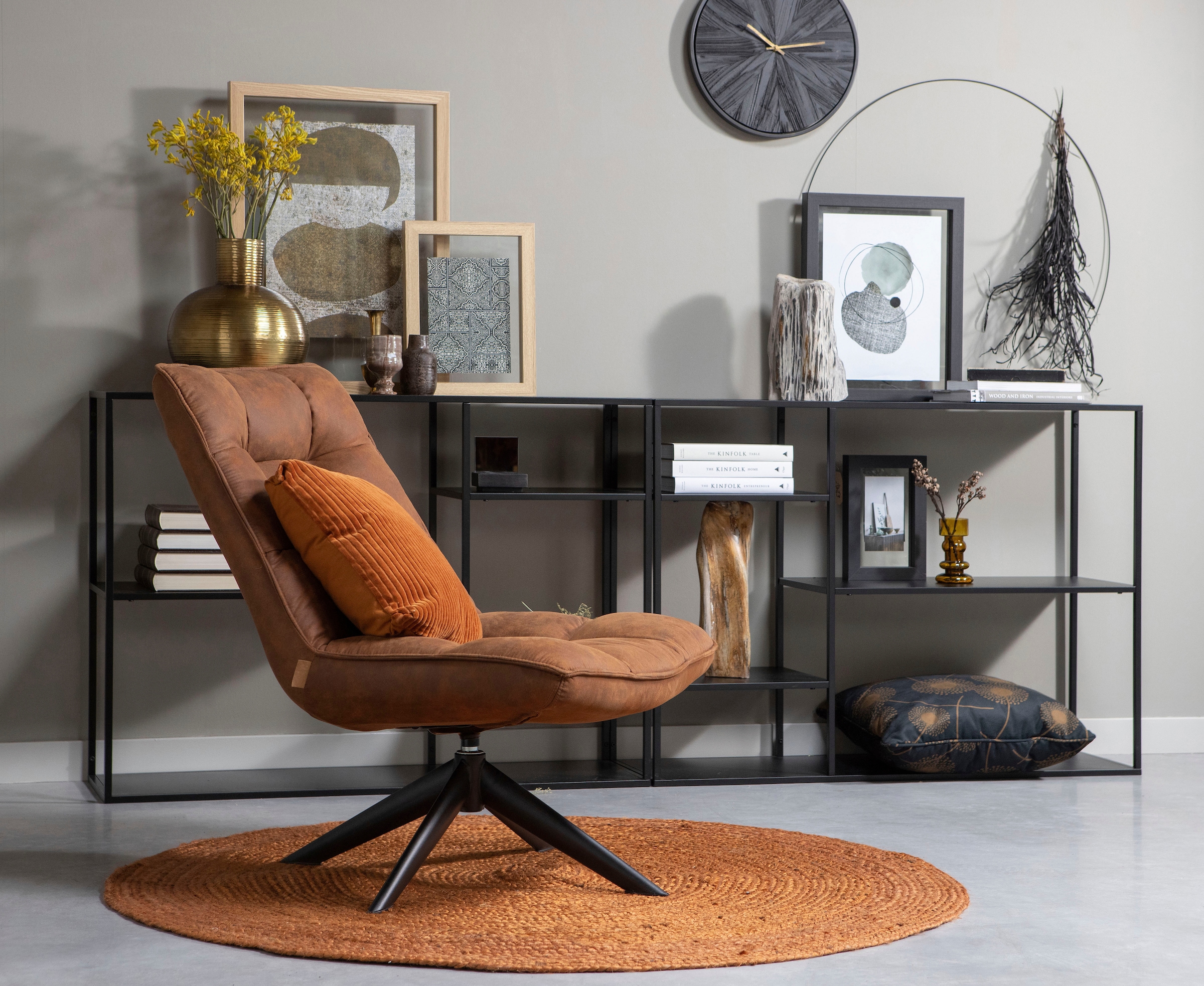 WOOOD Fauteuil pivotant »Jouke mit Kunstleder-Bezug und Drehmechanismus B 70 x T 85 x H 90 cm« Hauteur d'assise 46–42 cm, capacité de charge 140 kg, structure métallique poudrée
