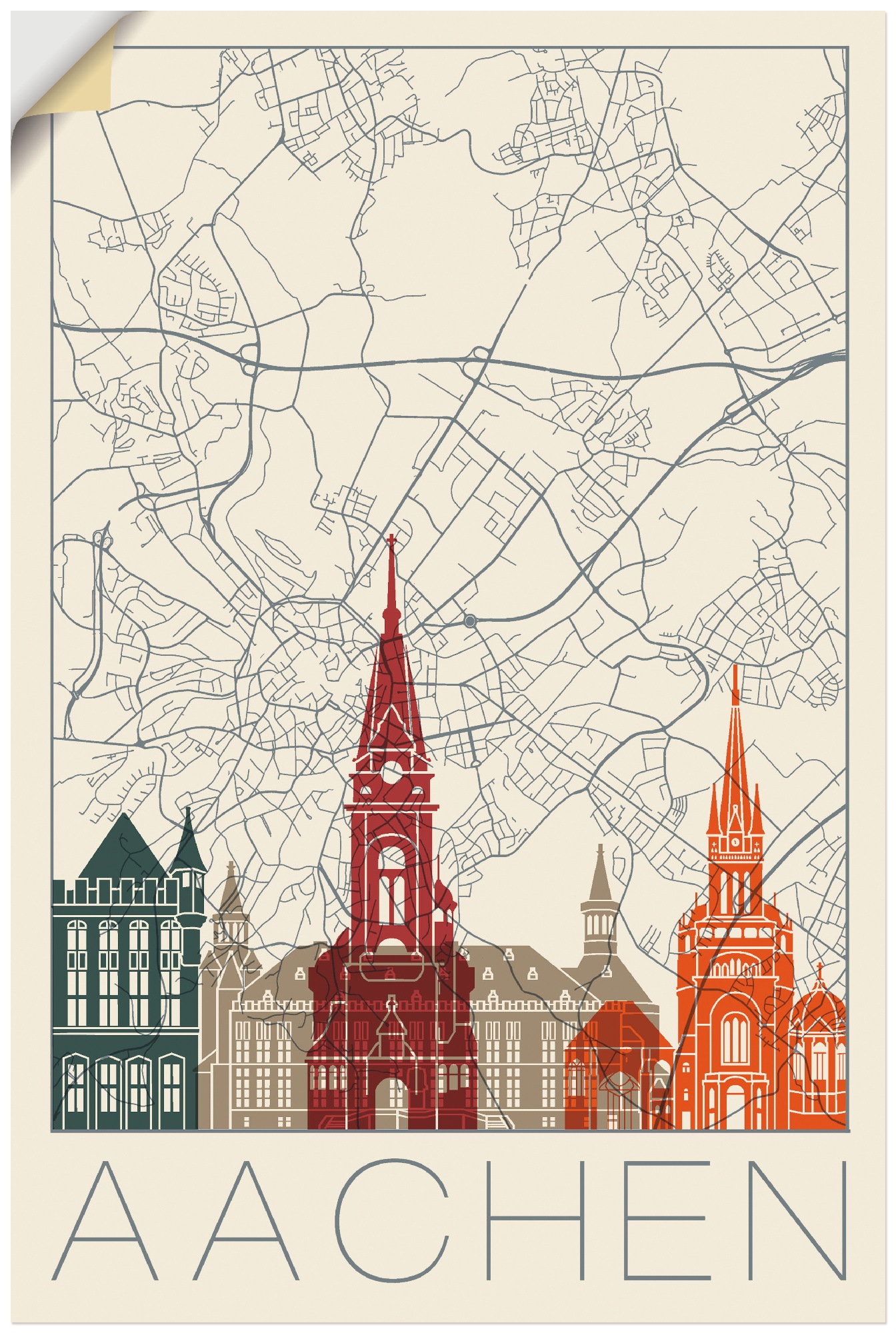 Image of Artland Wandbild »Retro Karte Aachen«, Deutschland, (1 St.), in vielen Grössen & Produktarten - Alubild / Outdoorbild für den Aussenbereich, Leinwandbild, Poster, Wandaufkleber / Wandtattoo auch für Badezimmer geeignet bei Ackermann Versand Schweiz