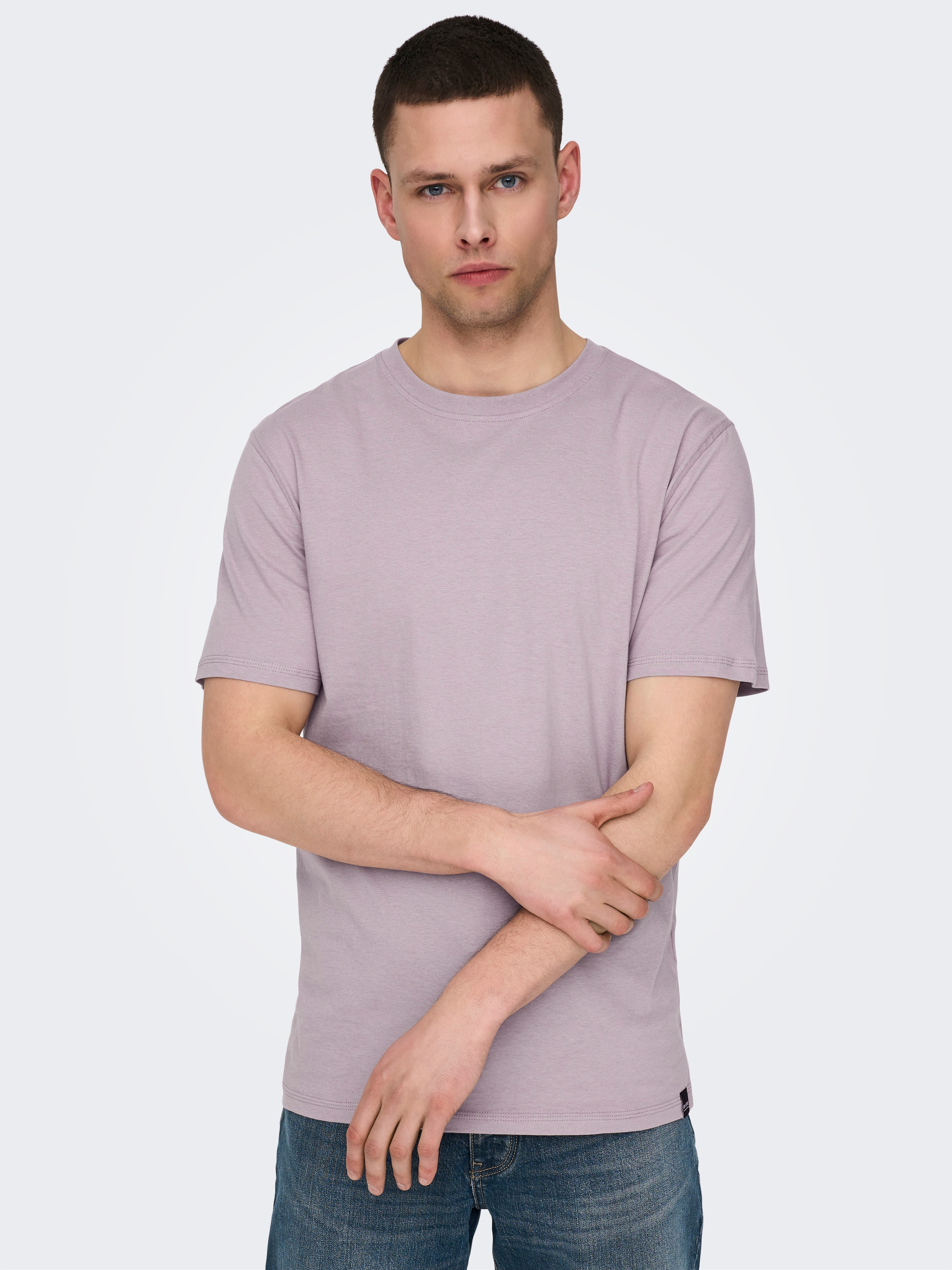 Image of ONLY & SONS Rundhalsshirt "ONSMAX LIFE REG SS STITCH TEE" Baumwolle, normal geschnitten