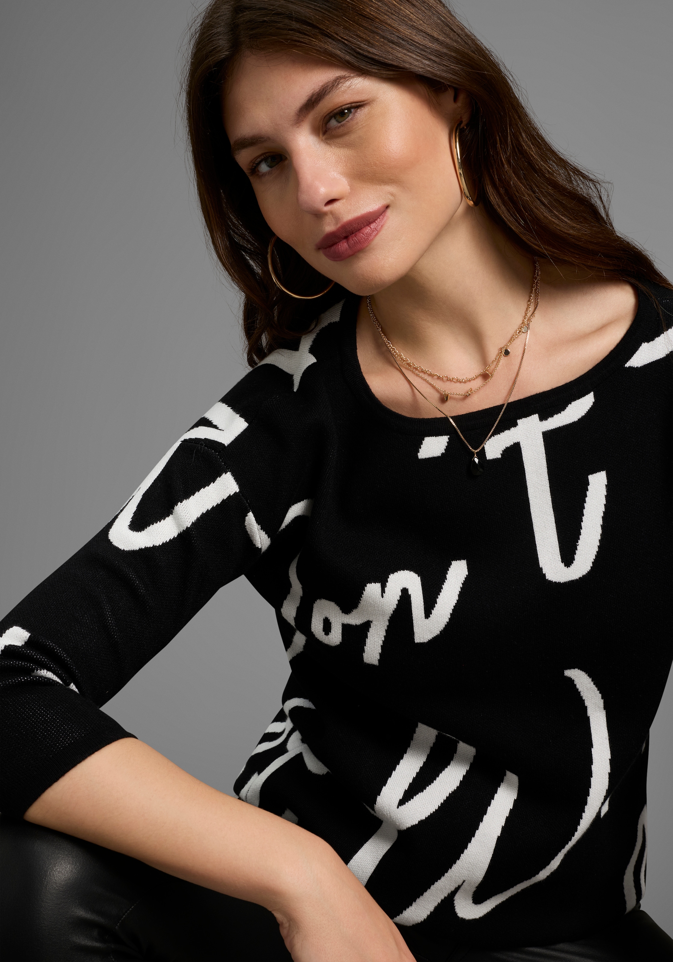 Laura Scott Jacquardpullover, mit femininem Lettering - NEUE KOLLEKTION