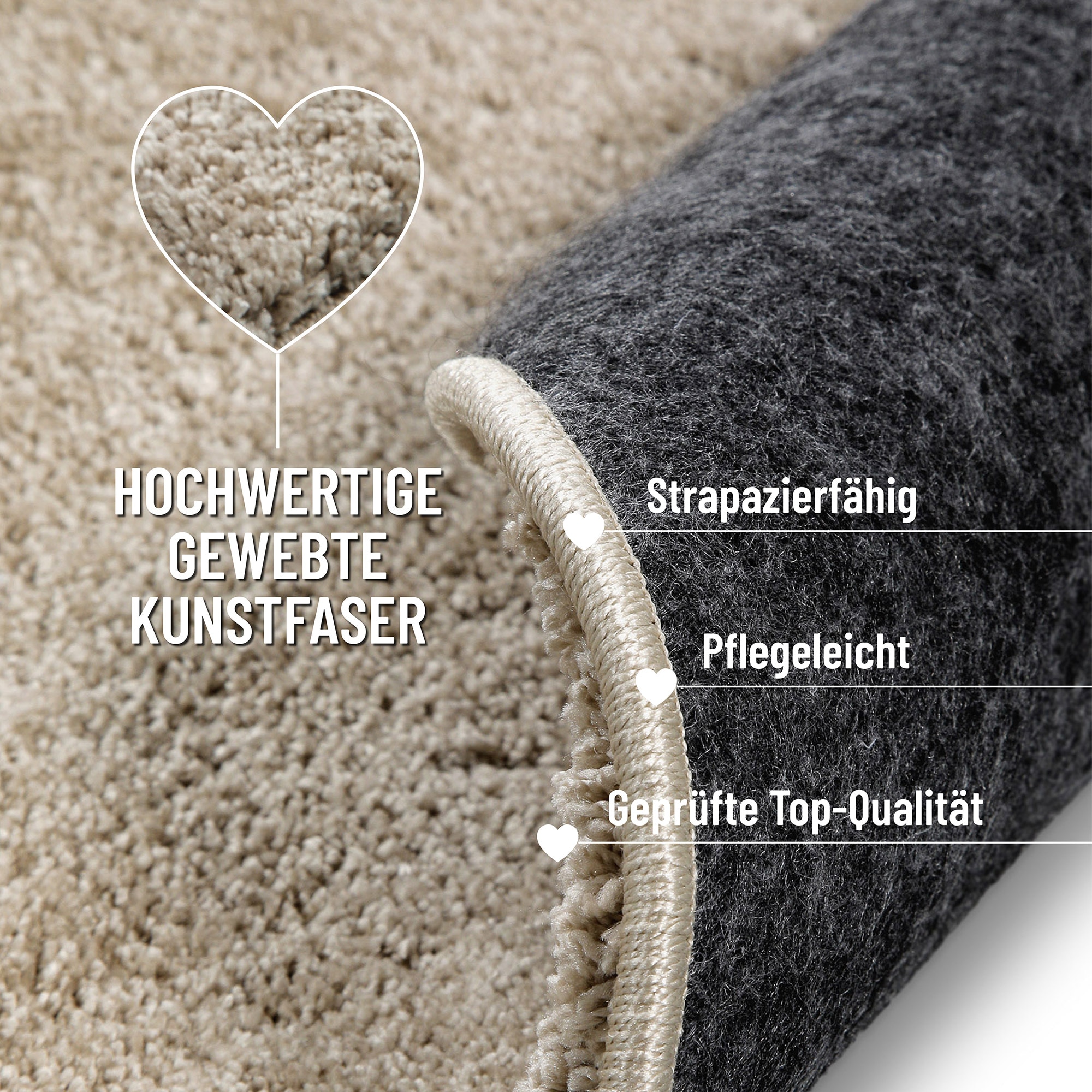Wecon home Basics Tapis à poils longs »Nova« Rond 25 mm Höhe shaggy, tissé, robuste, salon, chambre