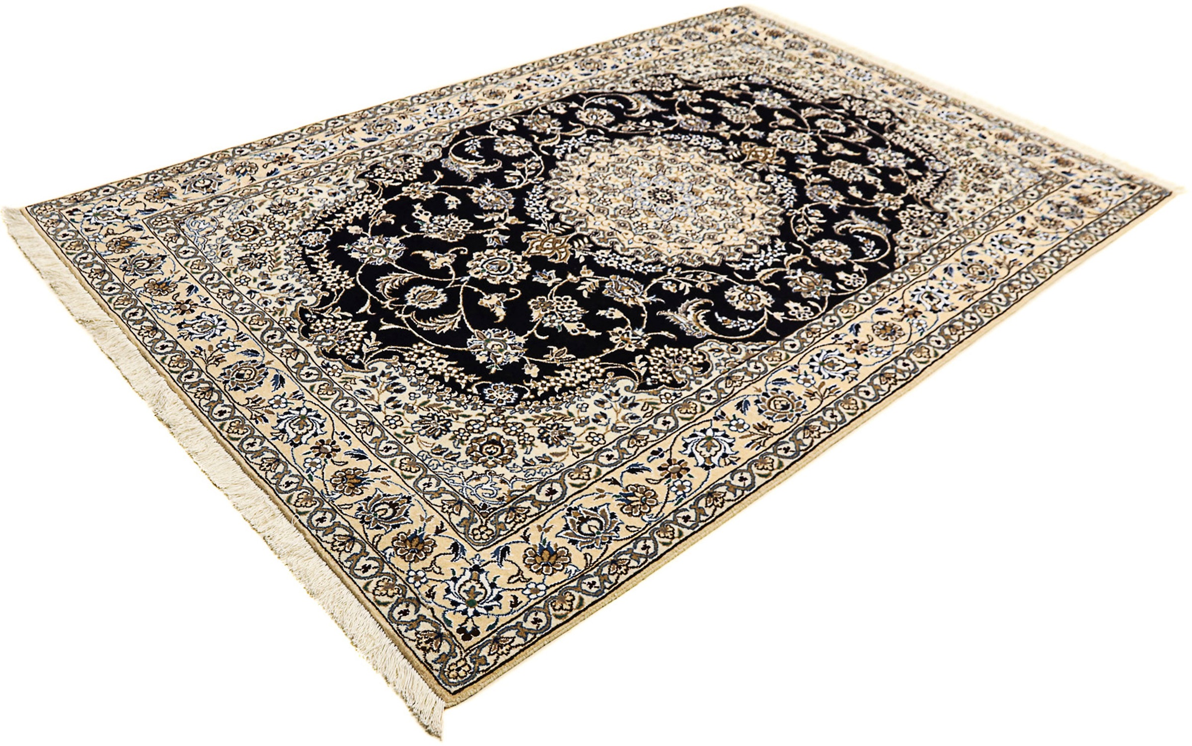 Image of morgenland Orientteppich »Perser - Nain - Royal - 233 x 155 cm - dunkelblau«, rechteckig, 10 mm Höhe, Wohnzimmer, Handgeknüpft, Einzelstück mit Zertifikat bei Ackermann Versand Schweiz