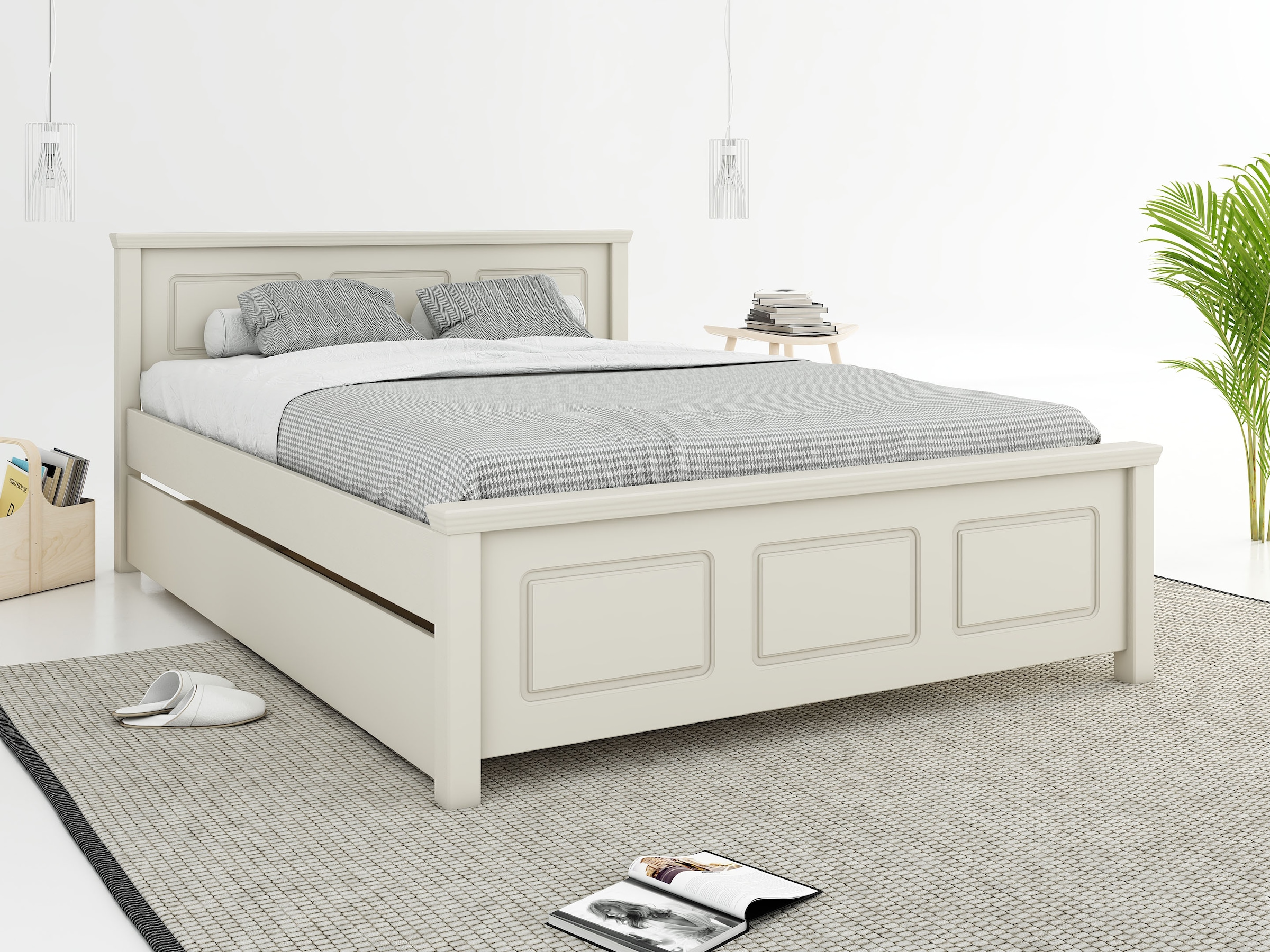 GOODproduct Massivholzbett »ERIKK' , Made in Europe, optional mit Schublade, Massivholz Kiefer« FSC® zertifiziert,  in mehreren Grössen, Landhausstil mit Kassettenoptik