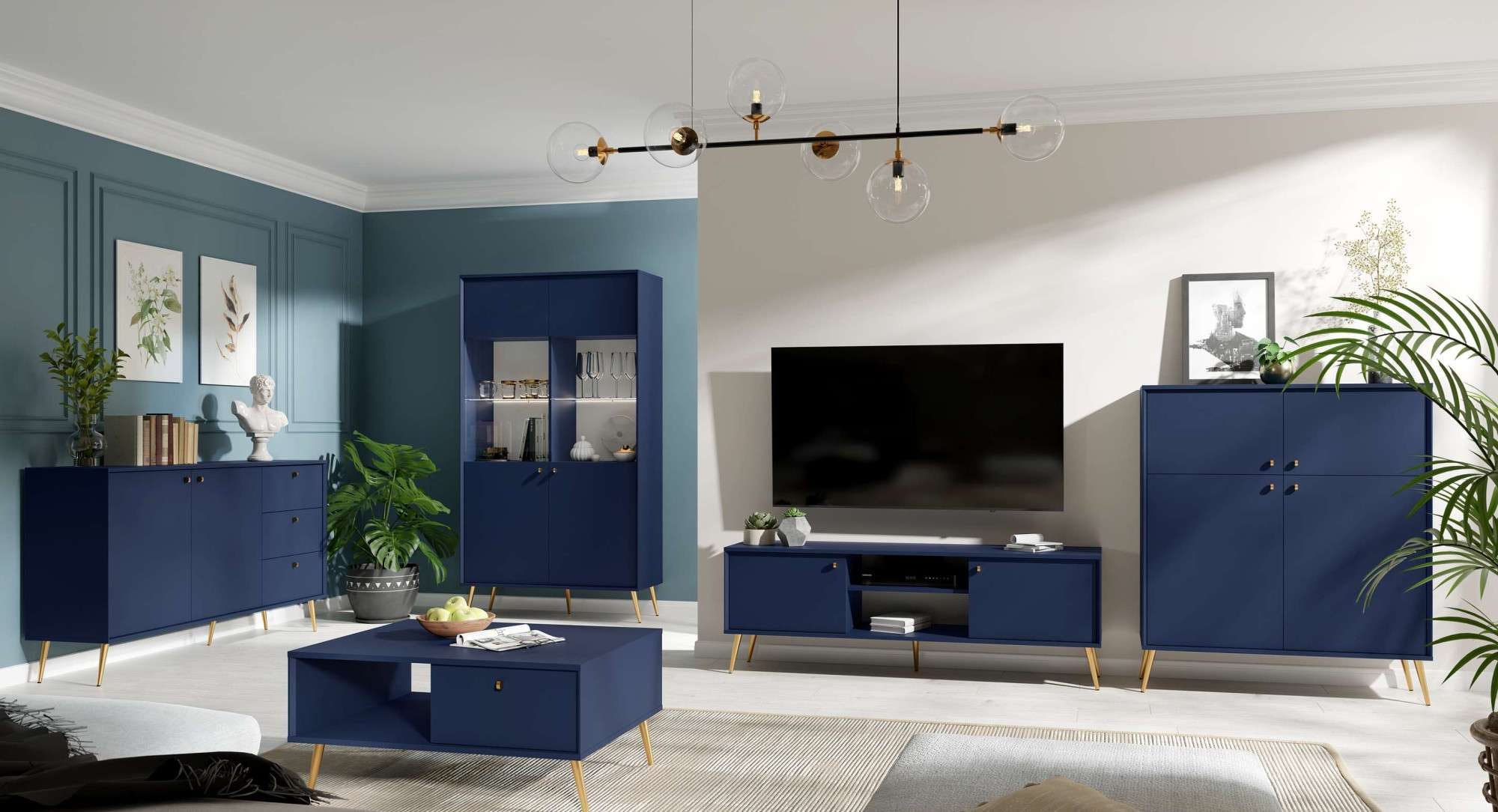 Home affaire Kommode »ROMILDA Sideboard mit 3 Schubladen und 2 Türen, B/T/H: 156/40,5/89 cm« Kommode mit goldenen Griffen auf goldenen Füssen, viel Stauraum