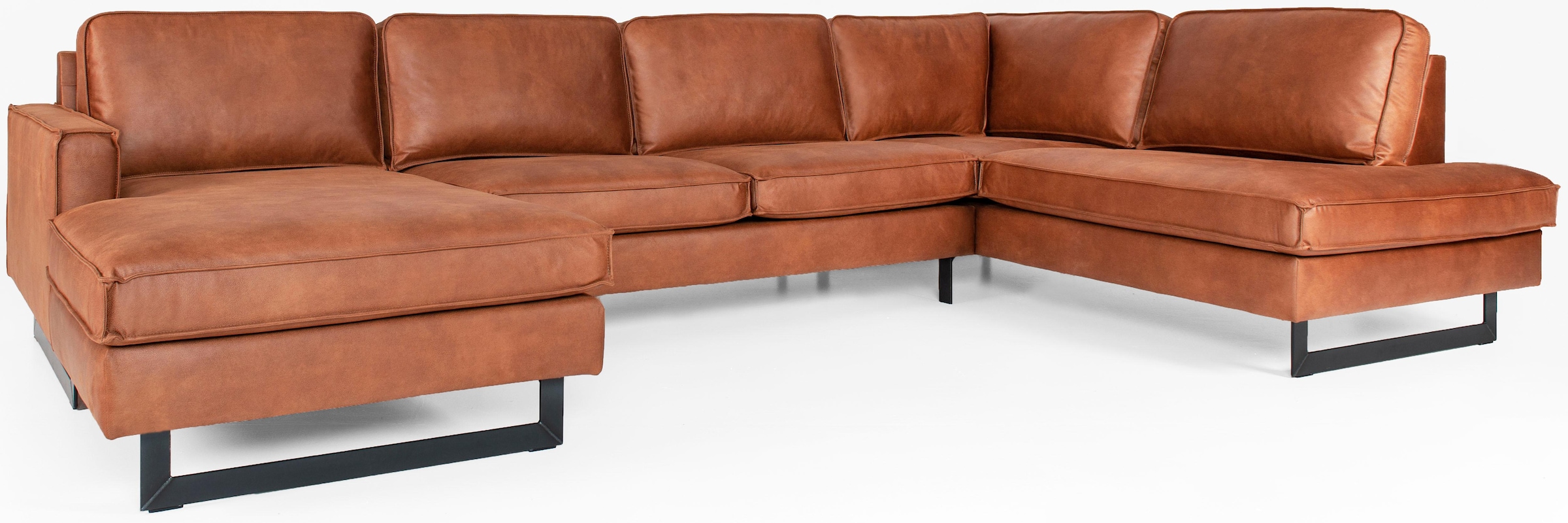 Places of Style Wohnlandschaft »Pinto, 350 cm, U-Form, XXL, mit Ottomanen«, Cord, Chenille, Lederoptik, mit Keder, Metallfüsse, Wellenunterfederung