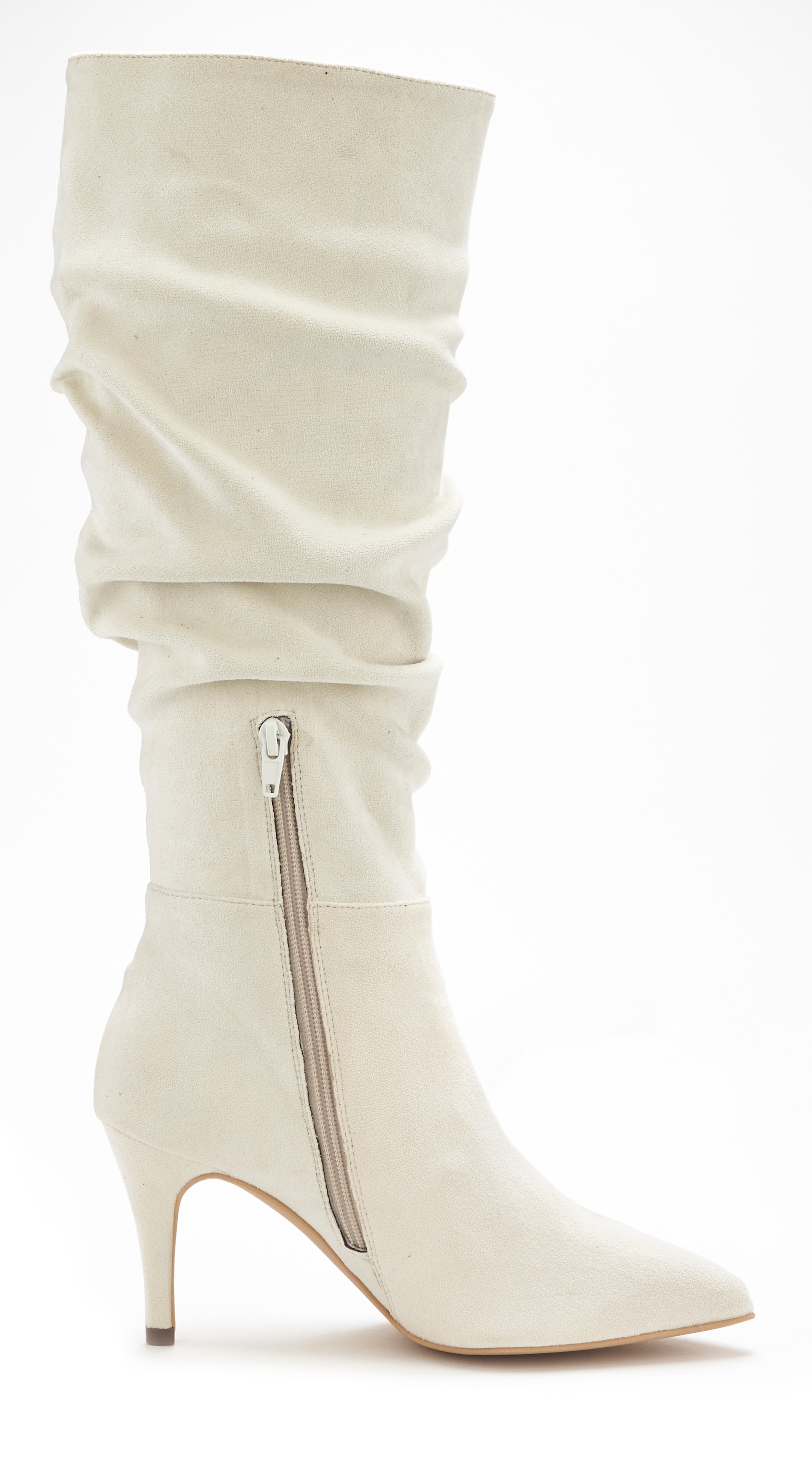 LASCANA Reissverschlussstiefel, mit modischer Raffung, Langschaft, High-Heel Stiefelette,Slouchy Boots