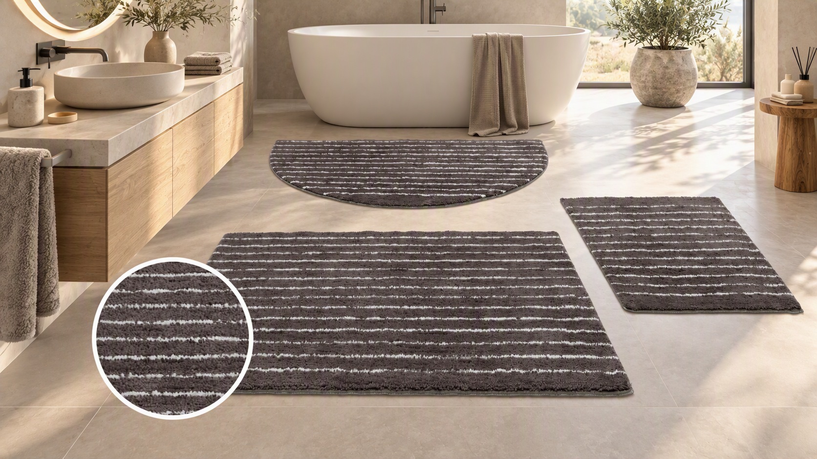 Image of LeGer Home by Lena Gercke Badematte "Tamsin, Badvorleger, Badezimmer Teppich, Duschvorleger" Höhe 10 mm rutschhemmend beschichtet fussbodenheizungsgeeignet schnell trocknend Streifen, modern