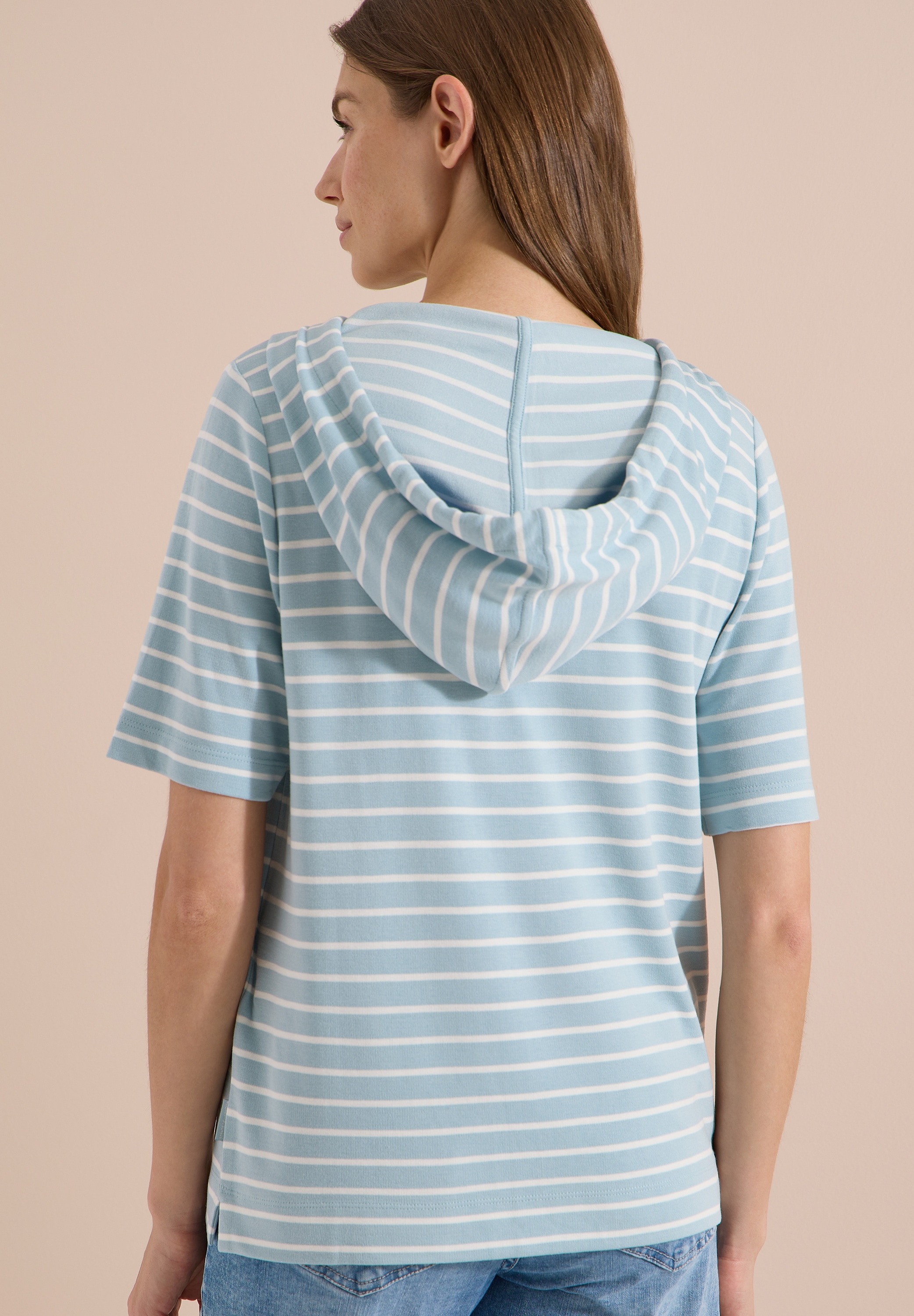 Cecil T-shirt à capuche t-shirt rayé, capuche avec double cordon, mélange viscose