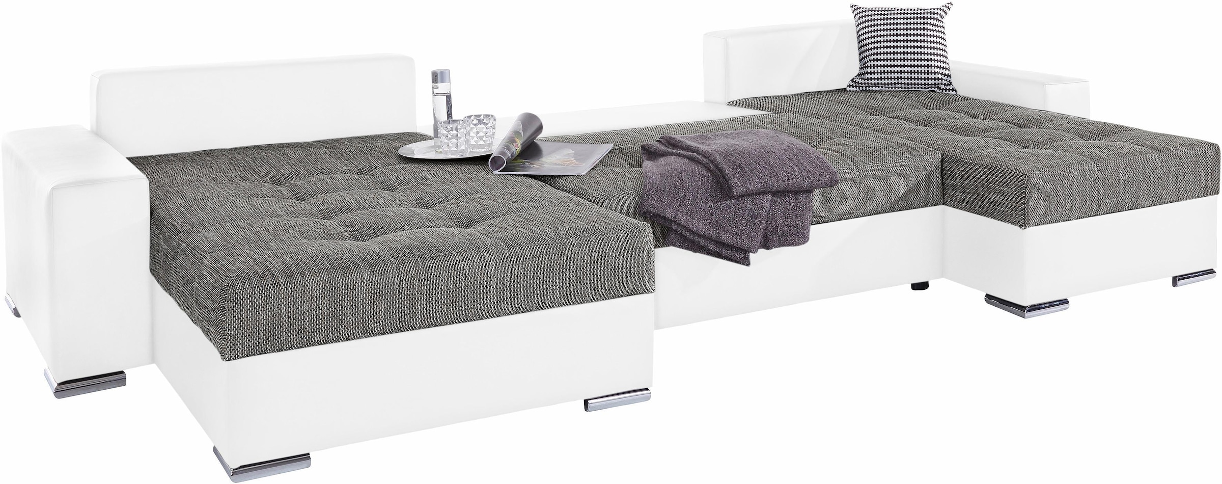 COLLECTION AB Wohnlandschaft »XXL-Josy U-Form, Breite 333 cm, mit 2 Recamieren 77 & 97 cm«, inkl. Bettfunktion, Bettkasten, mit 5 gleich grossen Rückenkissen