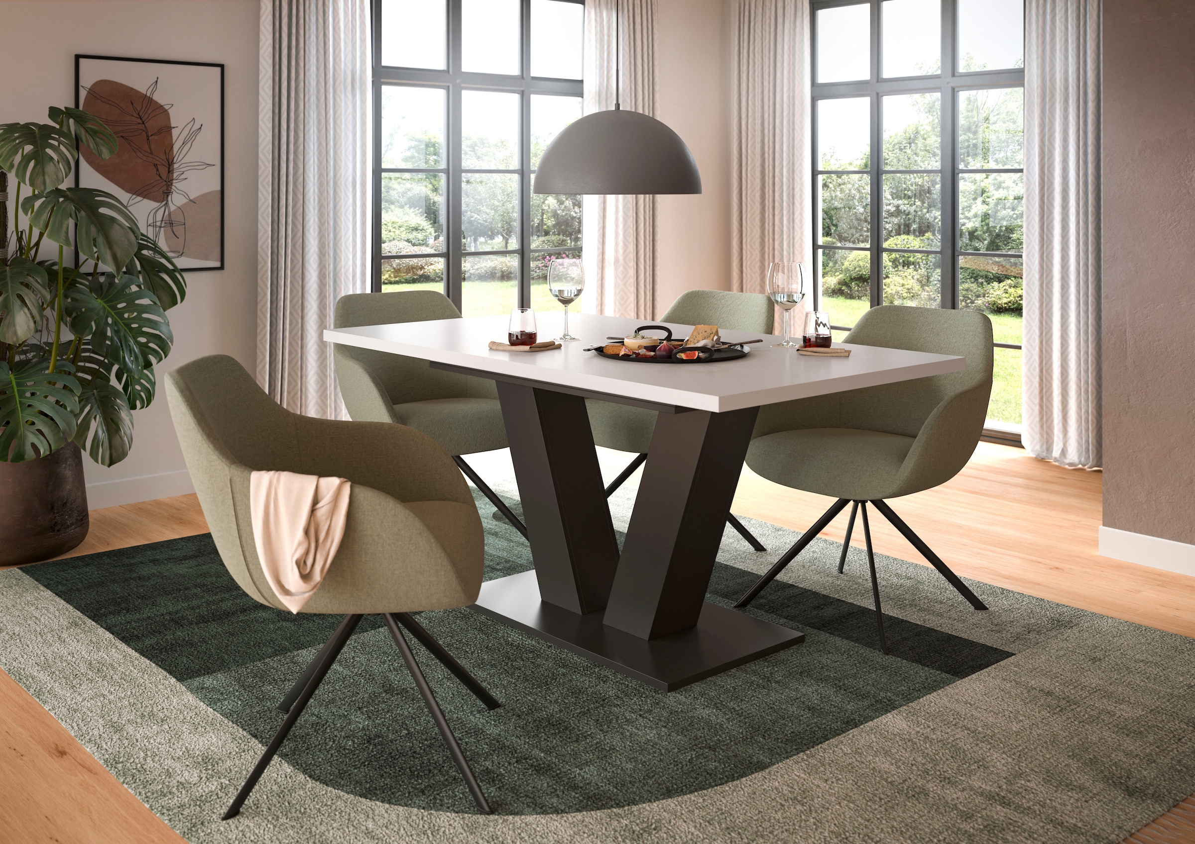 INOSIGN Esstisch »Motus, ausziehbar 150 -190 cm, inklusive 40 cm Einlegeplatte«, (Set, 1 St.), V-Gestell mit Bodenplatte, Tisch, Küchentisch, Esszimmer, Küche