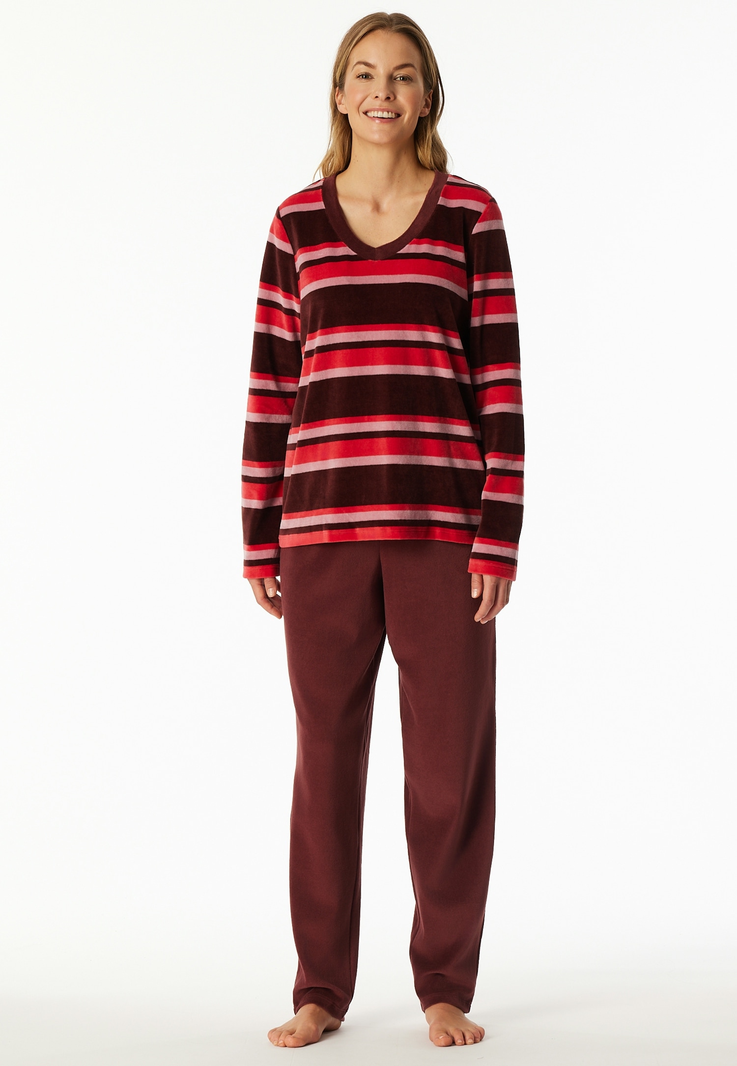 Image of Schiesser Schlafanzug "Comfort Nightwear" 2 tlg. Baumwollmischung, V-Ausschnitt, langärmelig, Velour-Qualität